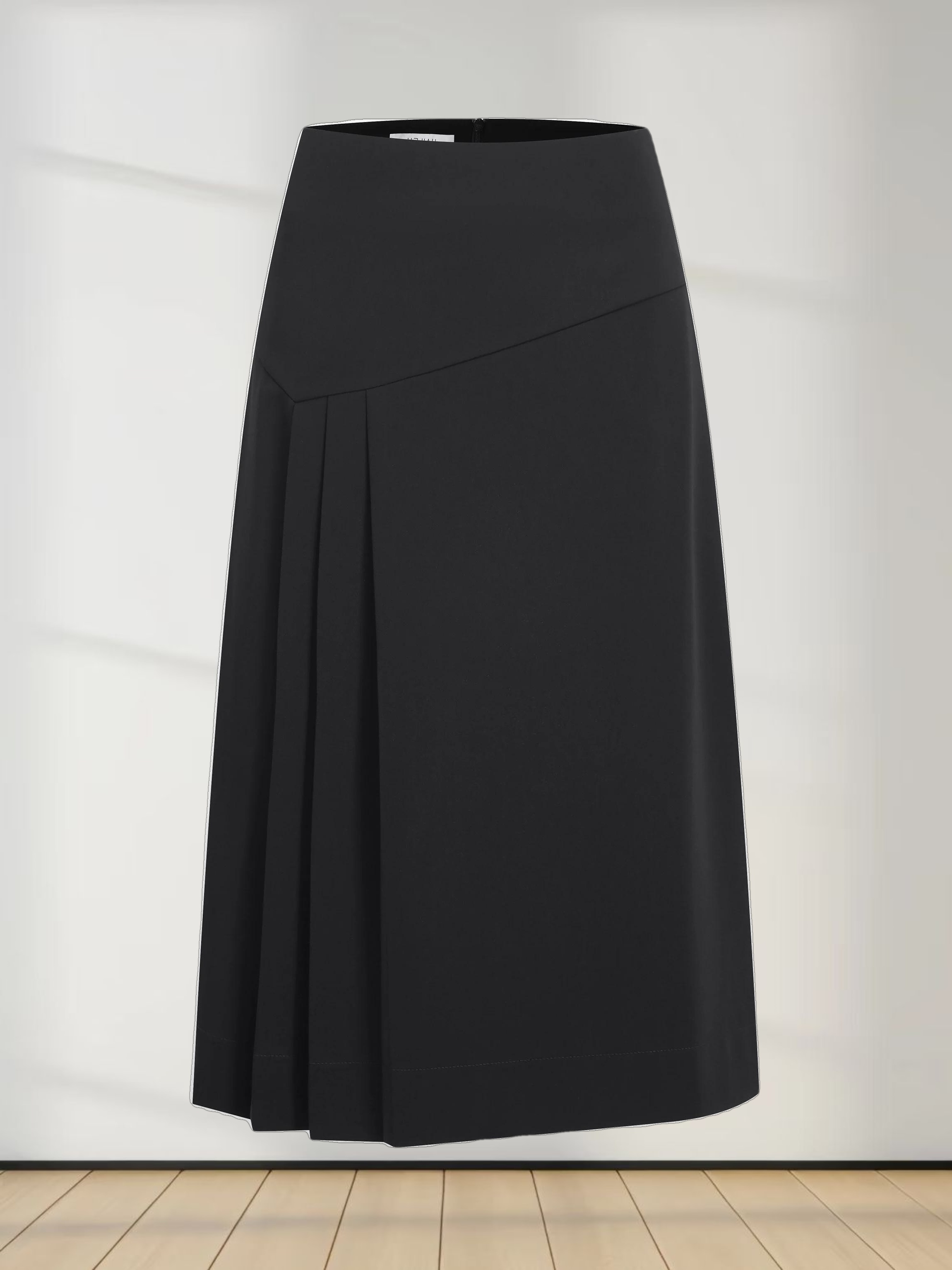 Side Pleat A-Line Short Skirt-Black