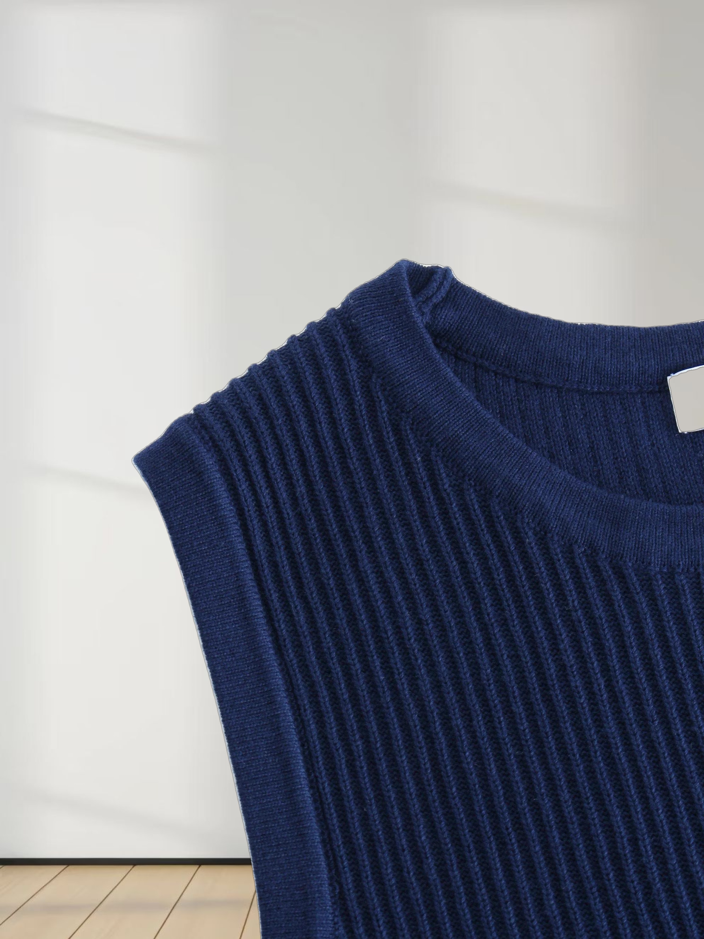 Sleeveless Ribbed Crew-Navy