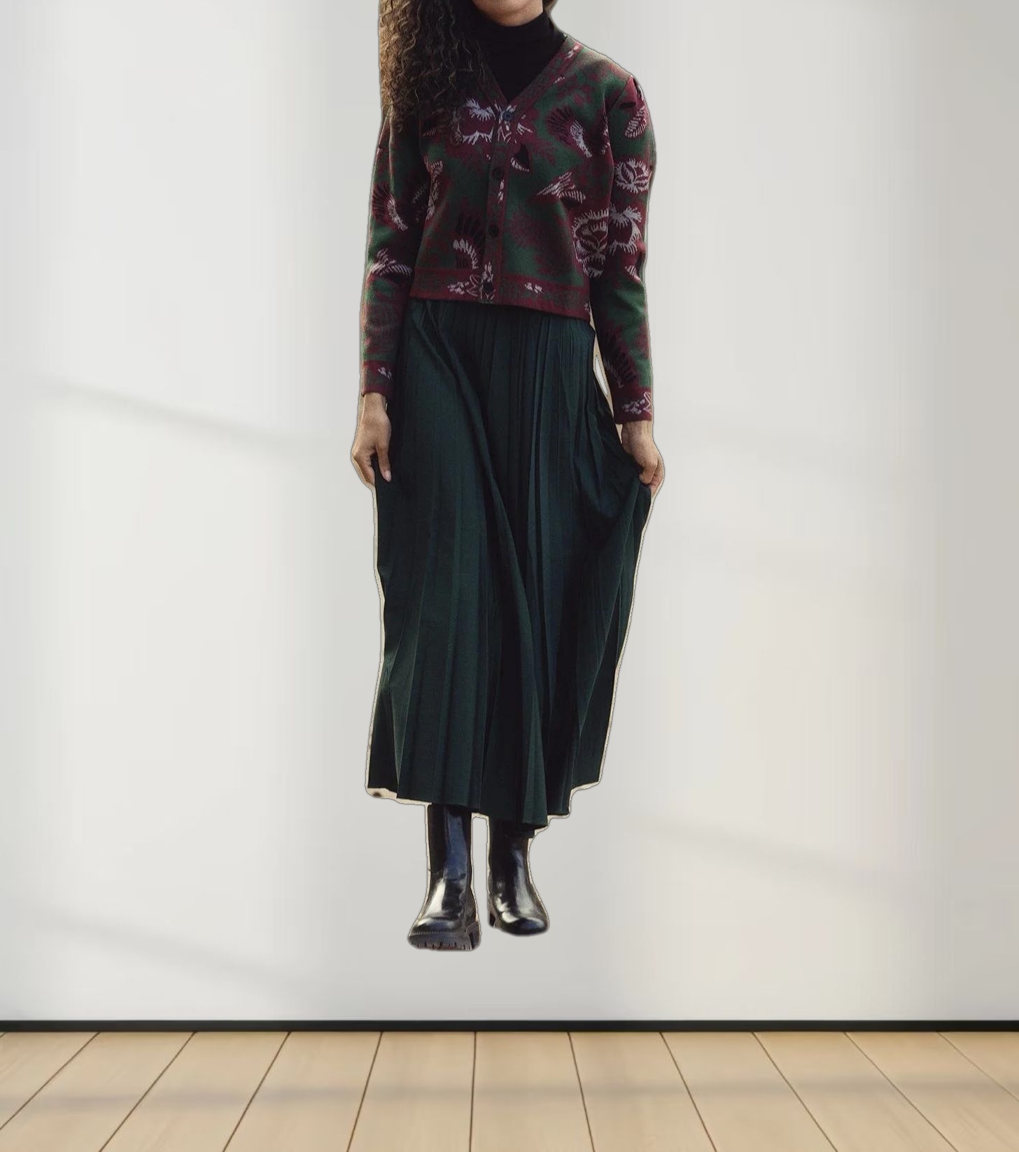 Puff Sleeve Knit Printed Cardigan-Autumn Vibes