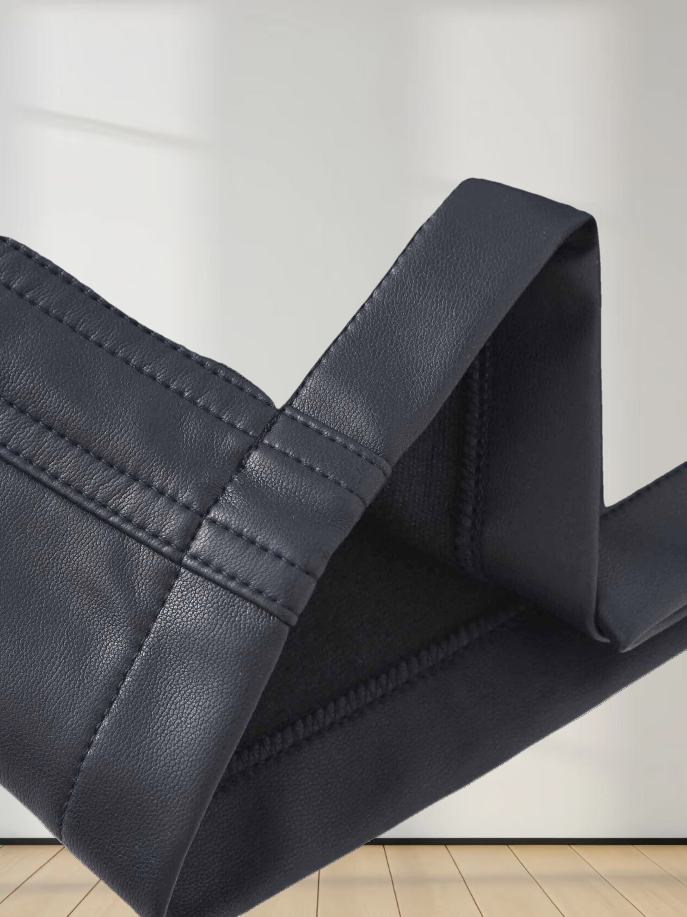 Leather Inverted Pleat Skirt-Navy