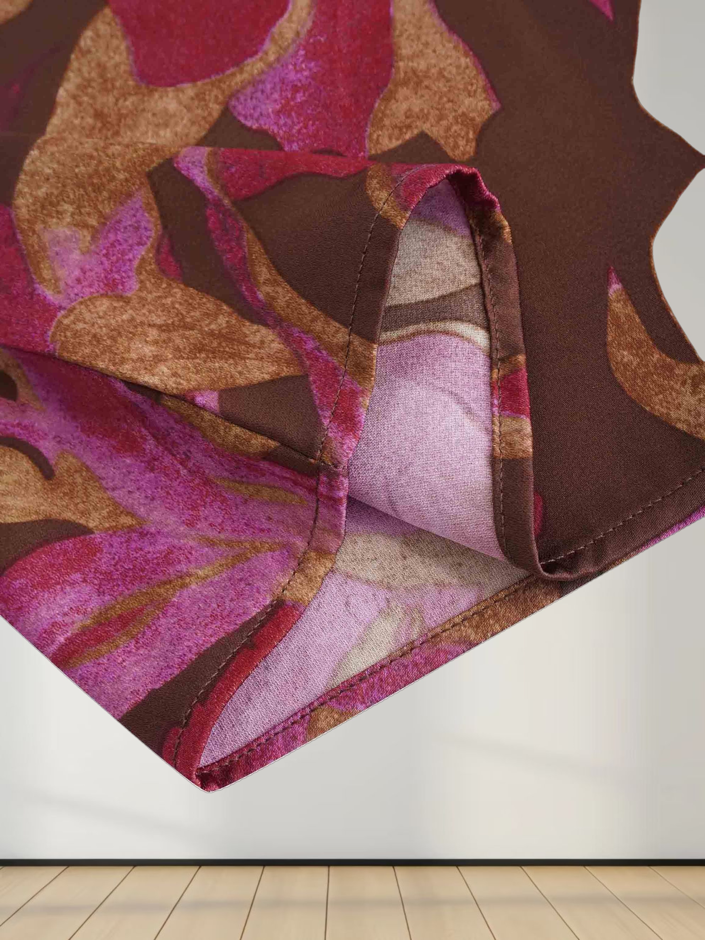 A-Line V Neck Slip Dress-Brown/Pink Floral