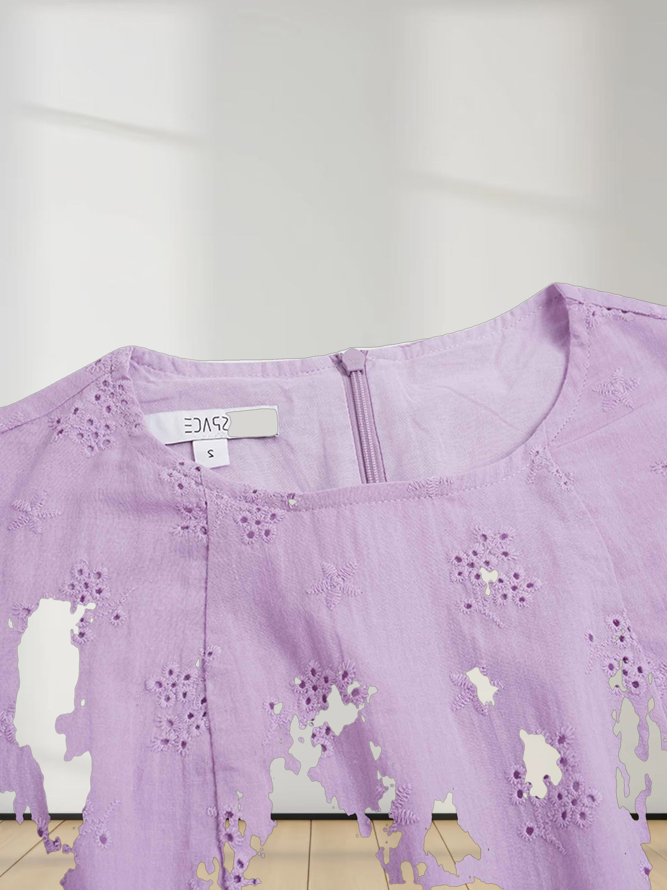 Asymmetrical Hem Eyelet Dress-Lavender