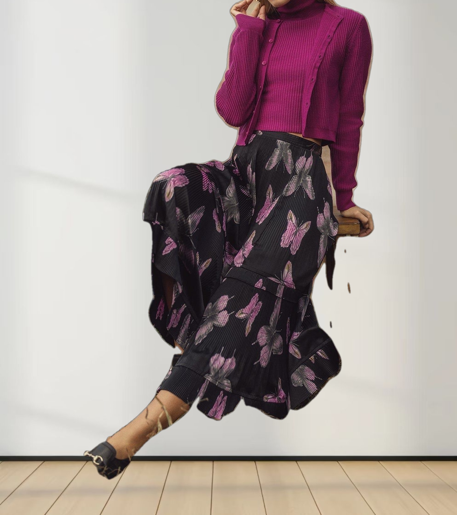 Sleeveless Ribbed Turtleneck-Fuchsia Pink