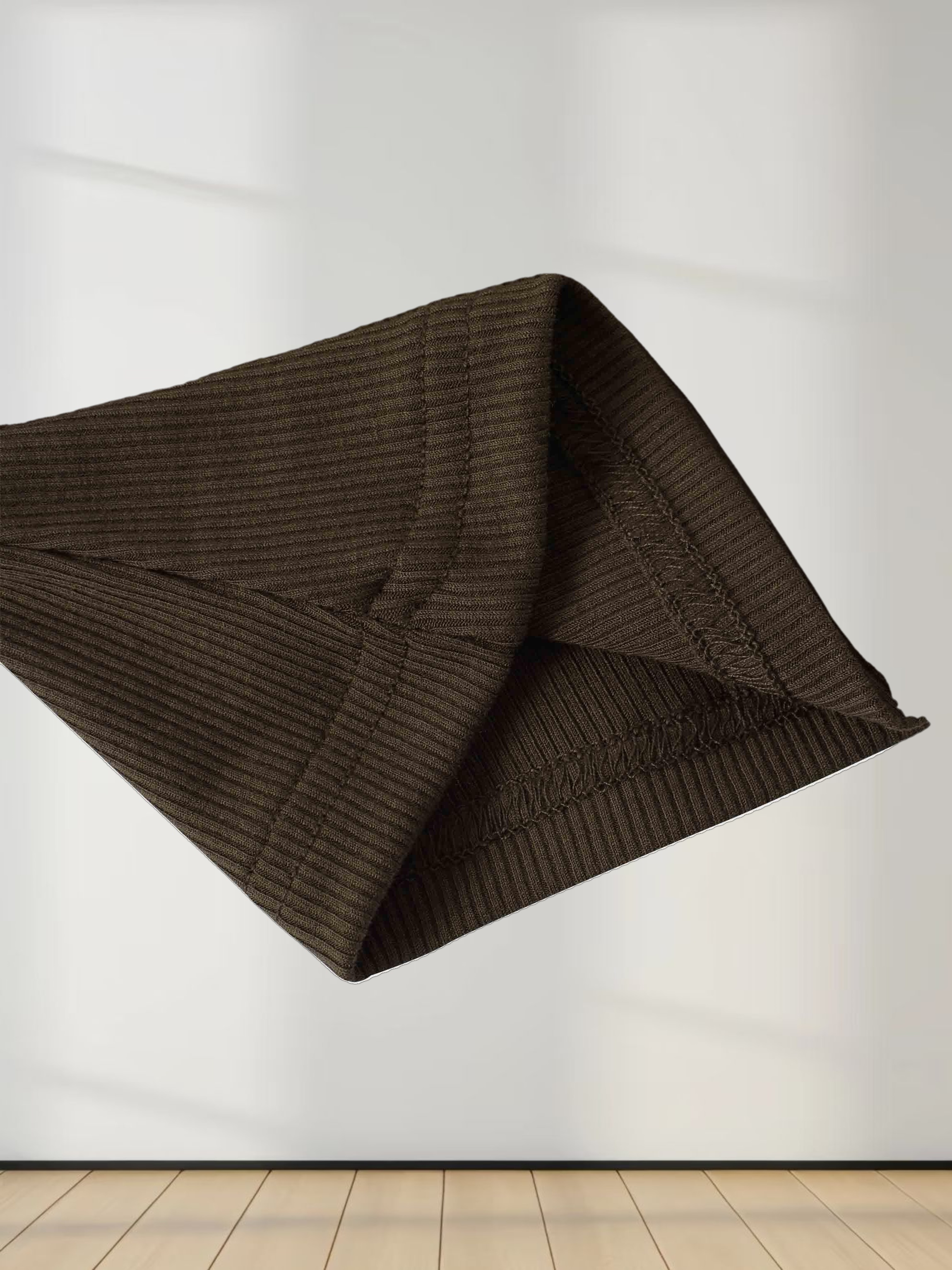 RIBBED HIGH V TEE LS-CHOCOLATE BROWN