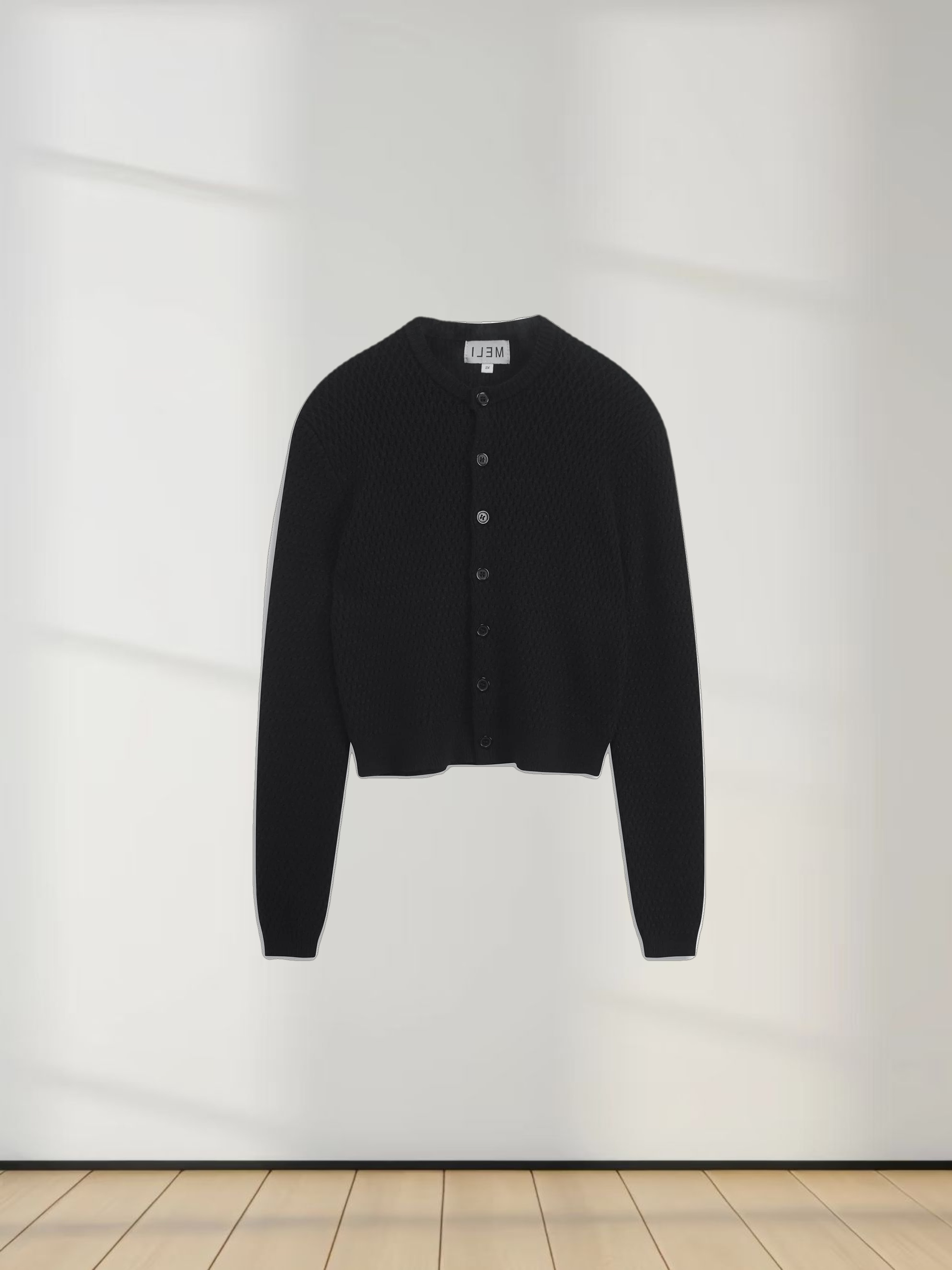 Textured Crew Cardigan-Black