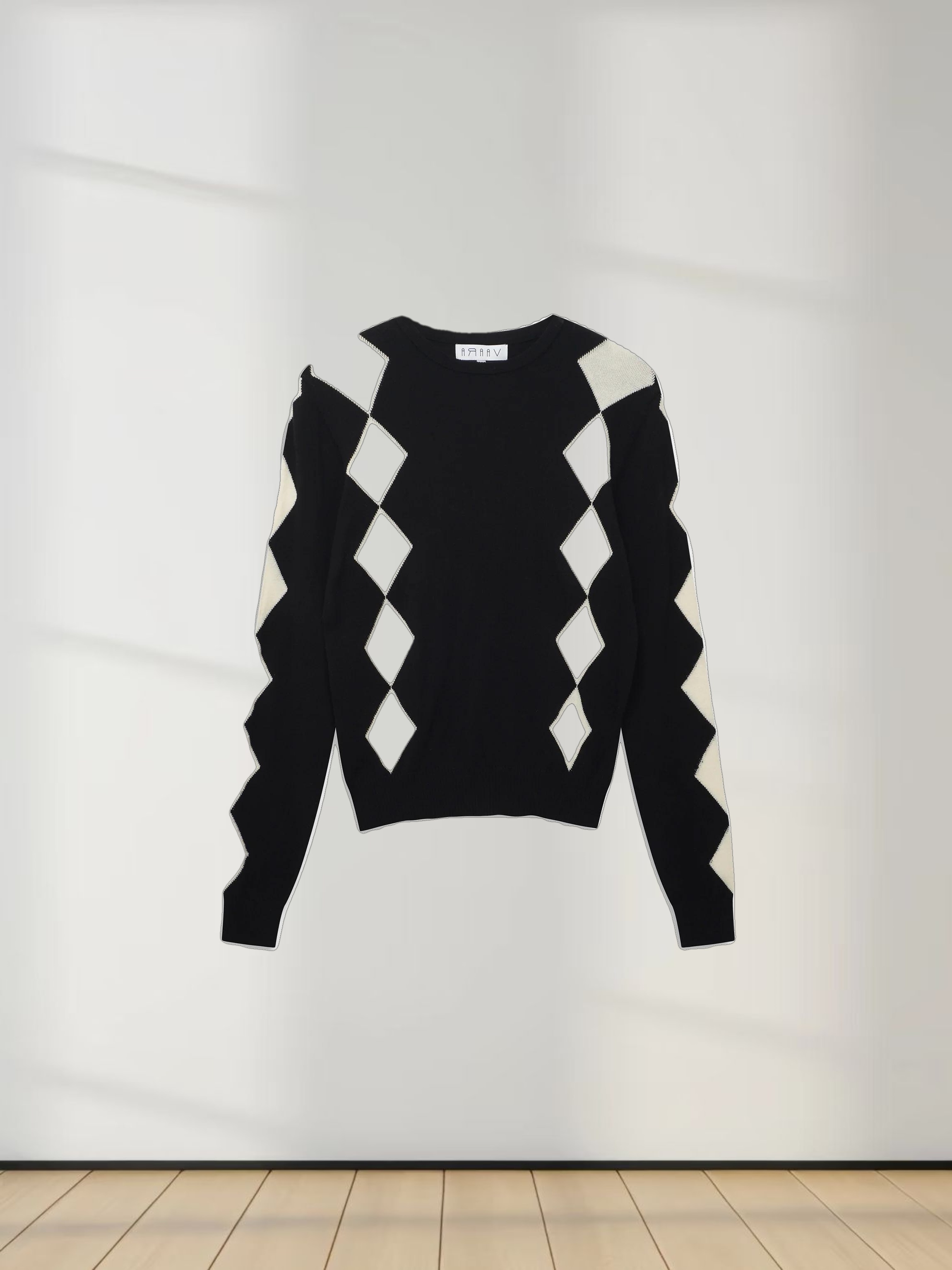 Printed Sweater-Black with Cream Diamond Design