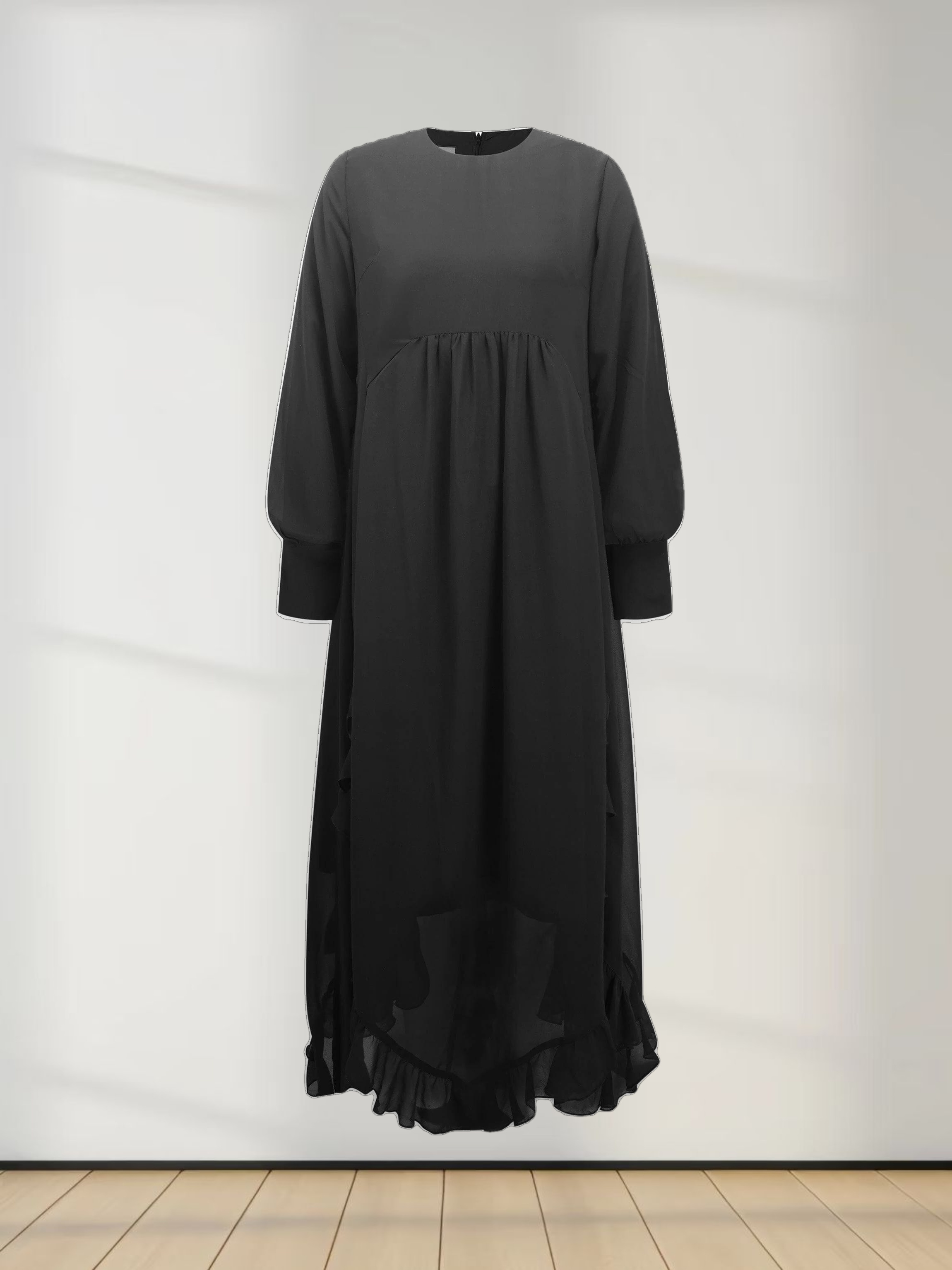 Ruffle Trim Maternity Dress-Black