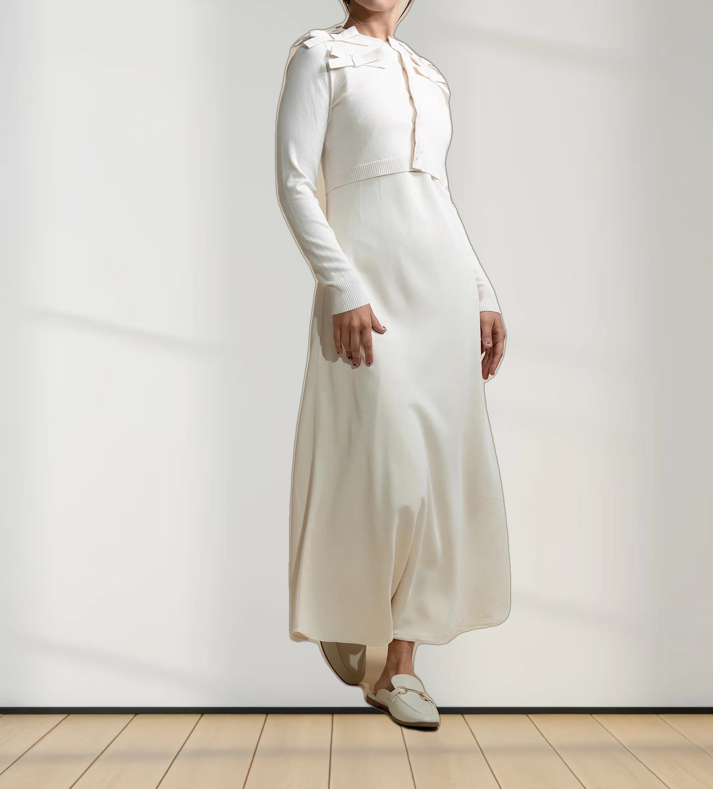 Cropped Bow Cardigan-Cream