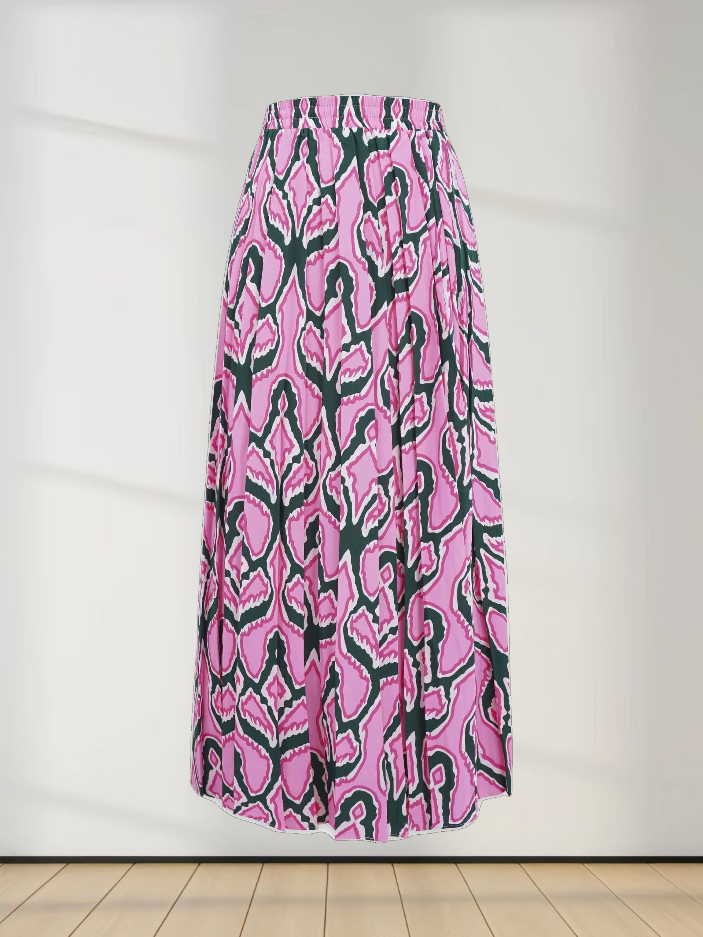 Covered Band Pleated Skirt- Pink/Green
