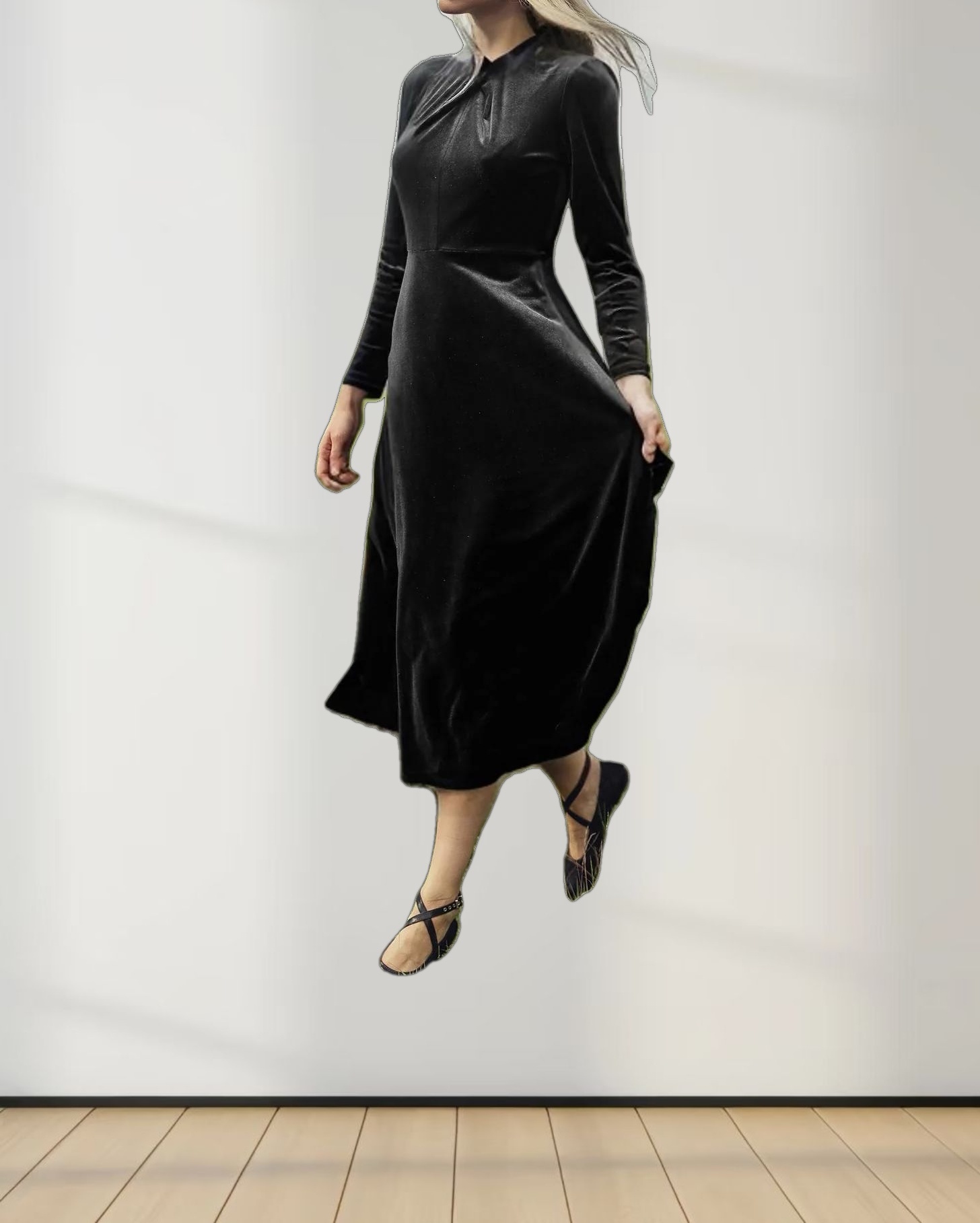 Velour Front Knot Maxi Dress-Black