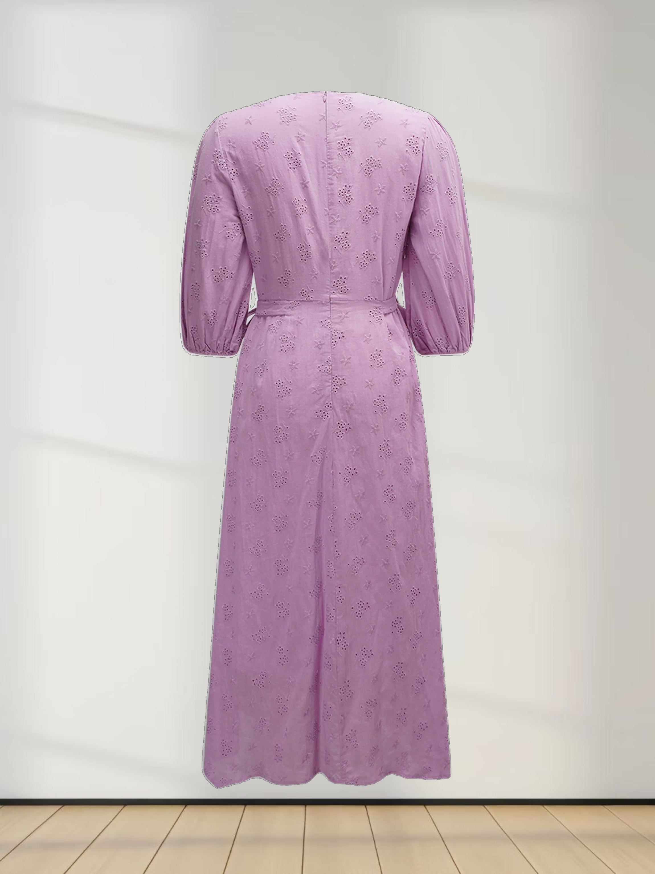 Asymmetrical Hem Eyelet Dress-Lavender