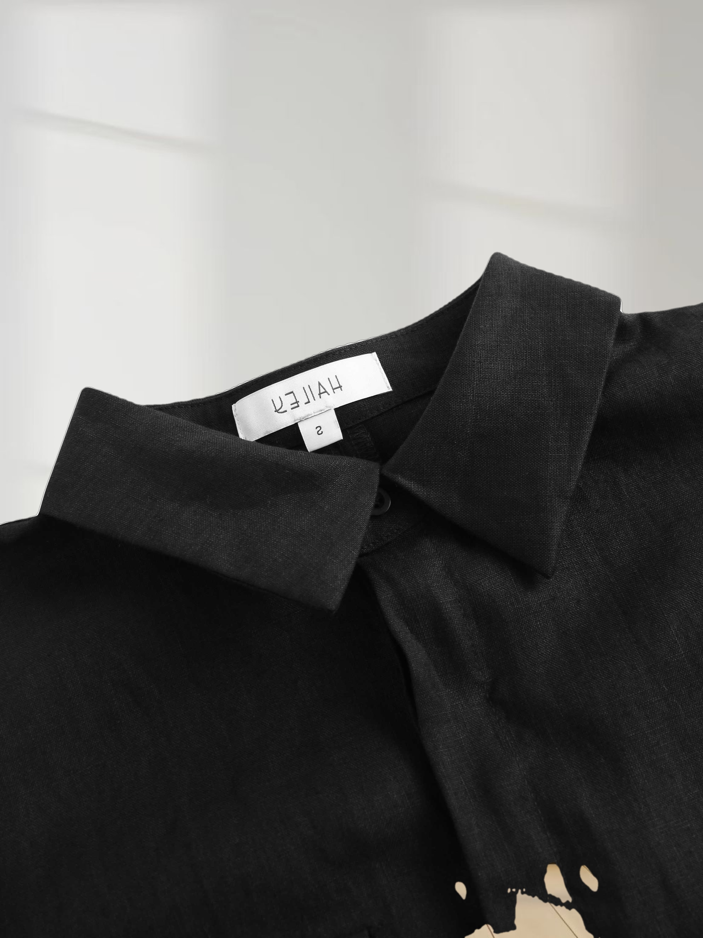 Drawstring Button Down Linen Top-Black