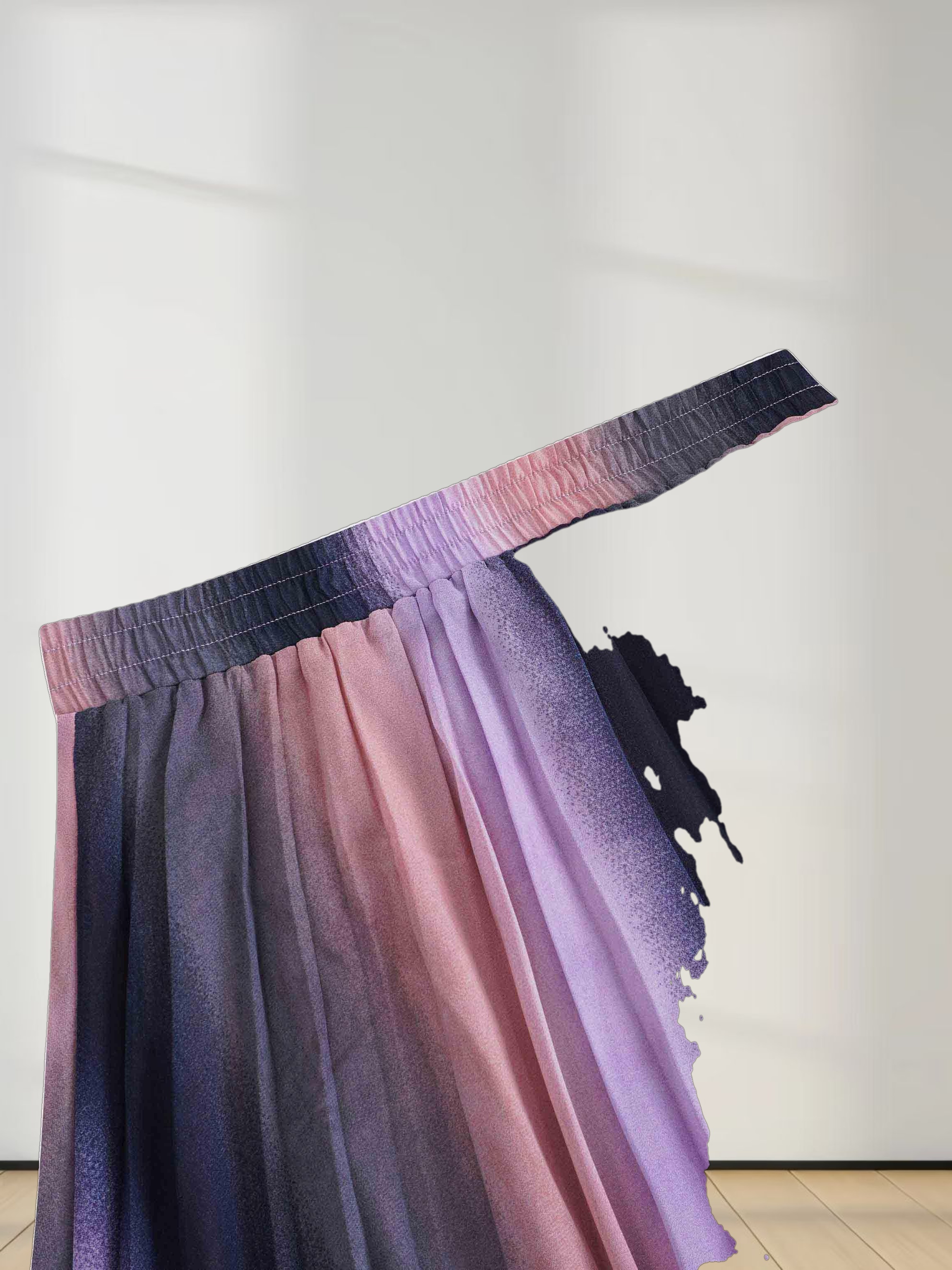 Covered Band Pleated Skirt-Pink Ombre