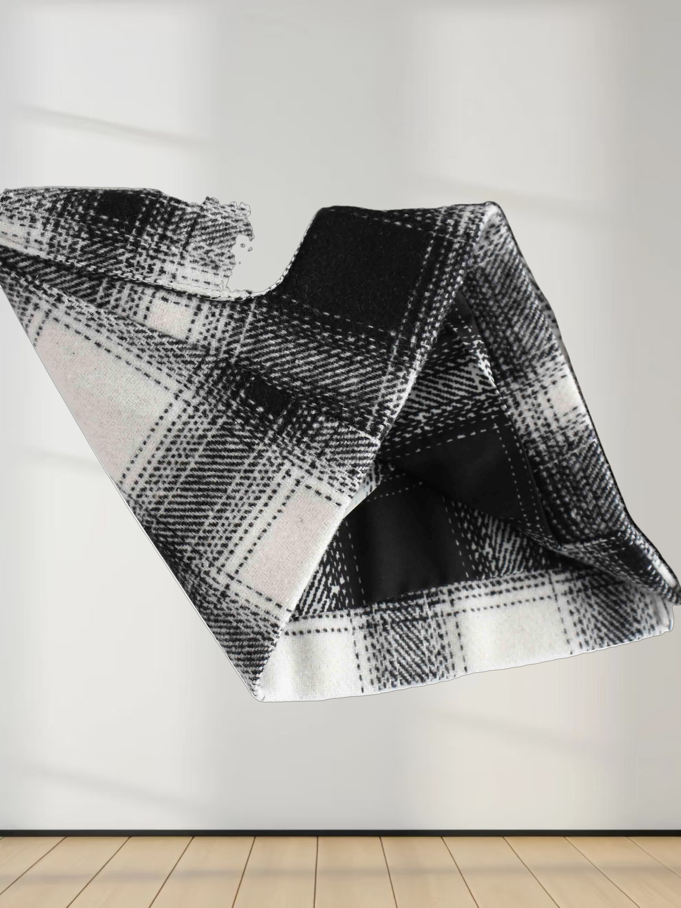 Double Breasted Belted Blazer-Black/White Plaid