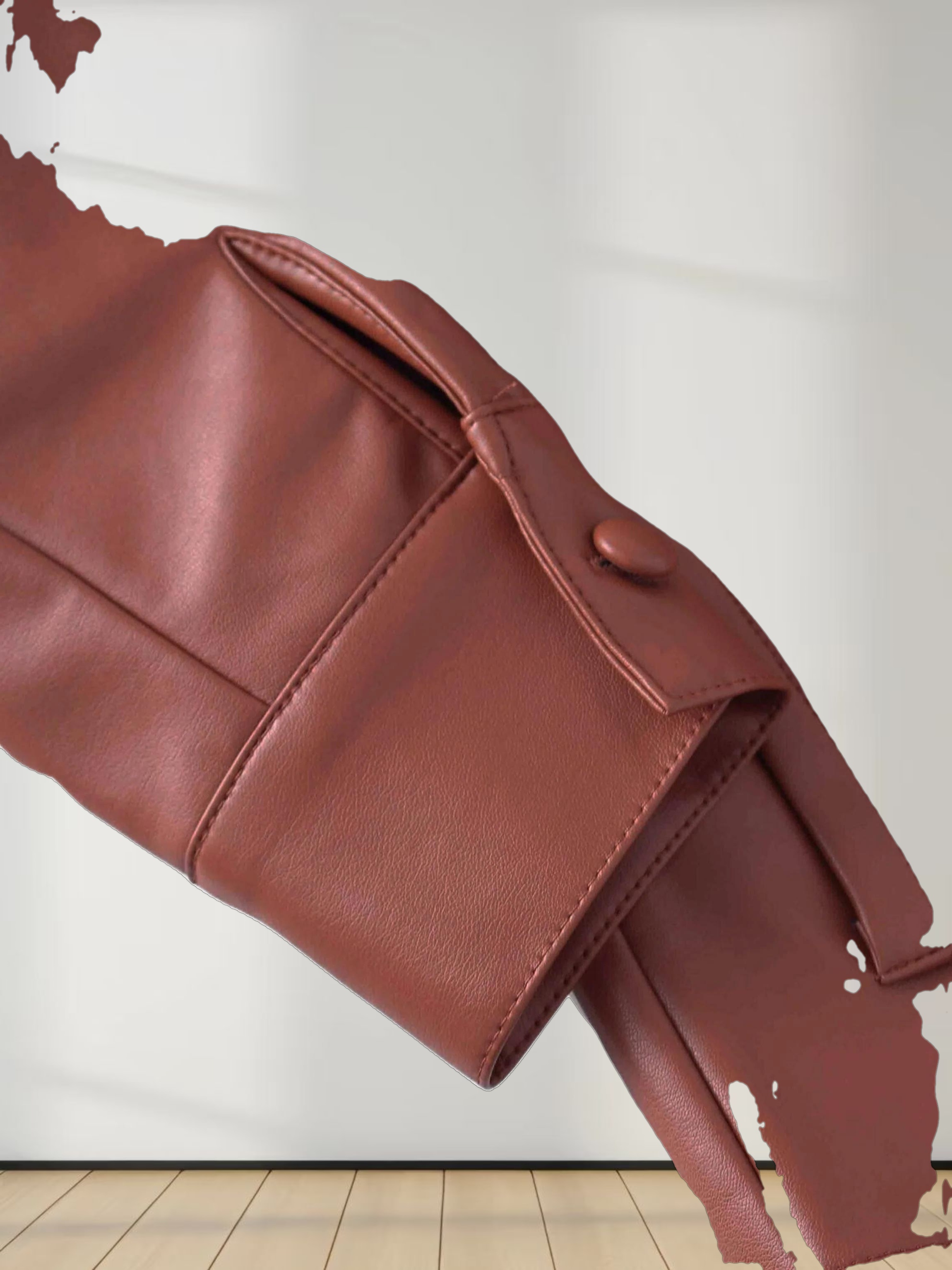 Snap Down Shacket-Cognac Leather