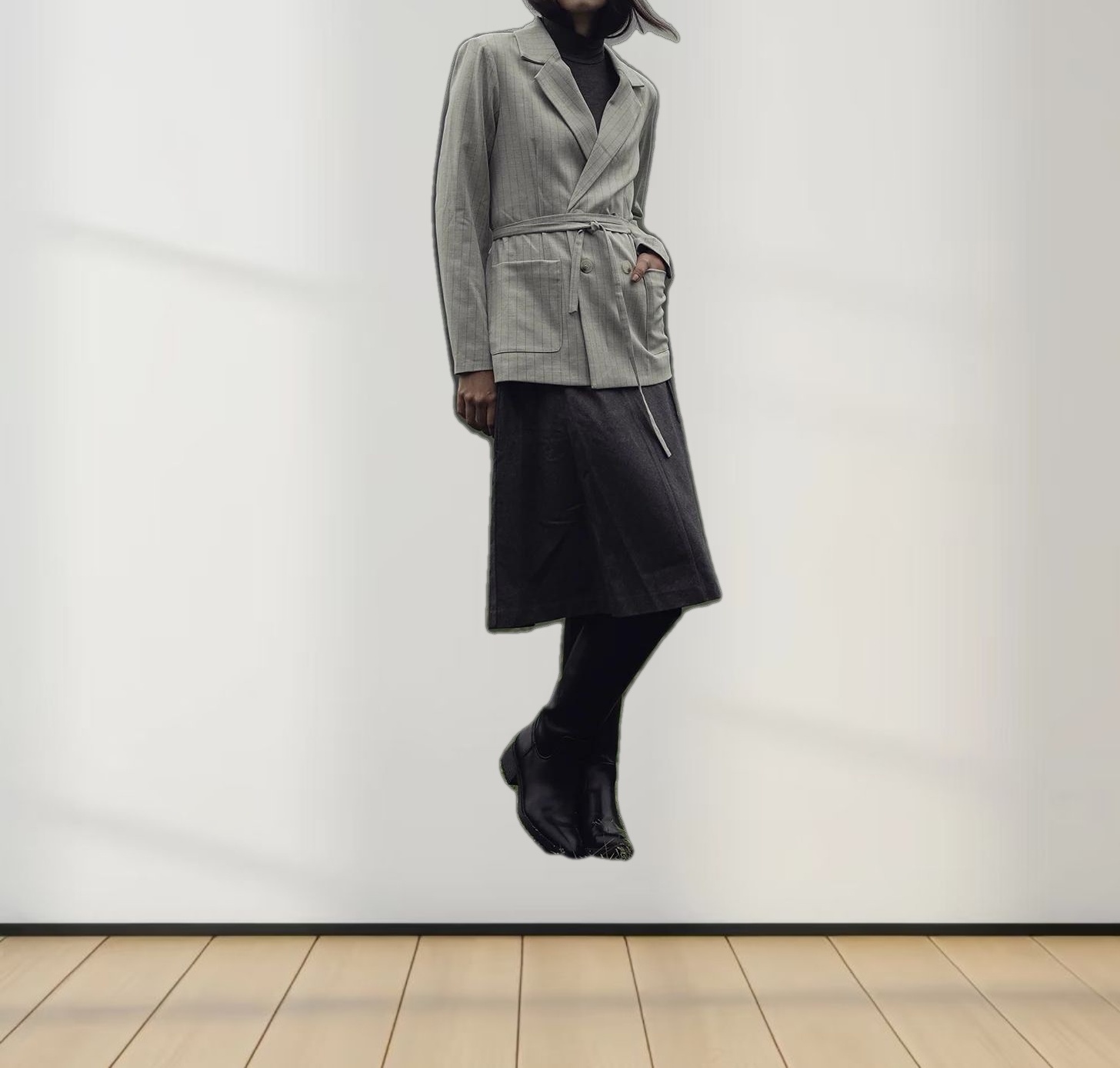 Double Breasted Pinstripe Cardigan-Heathered Grey