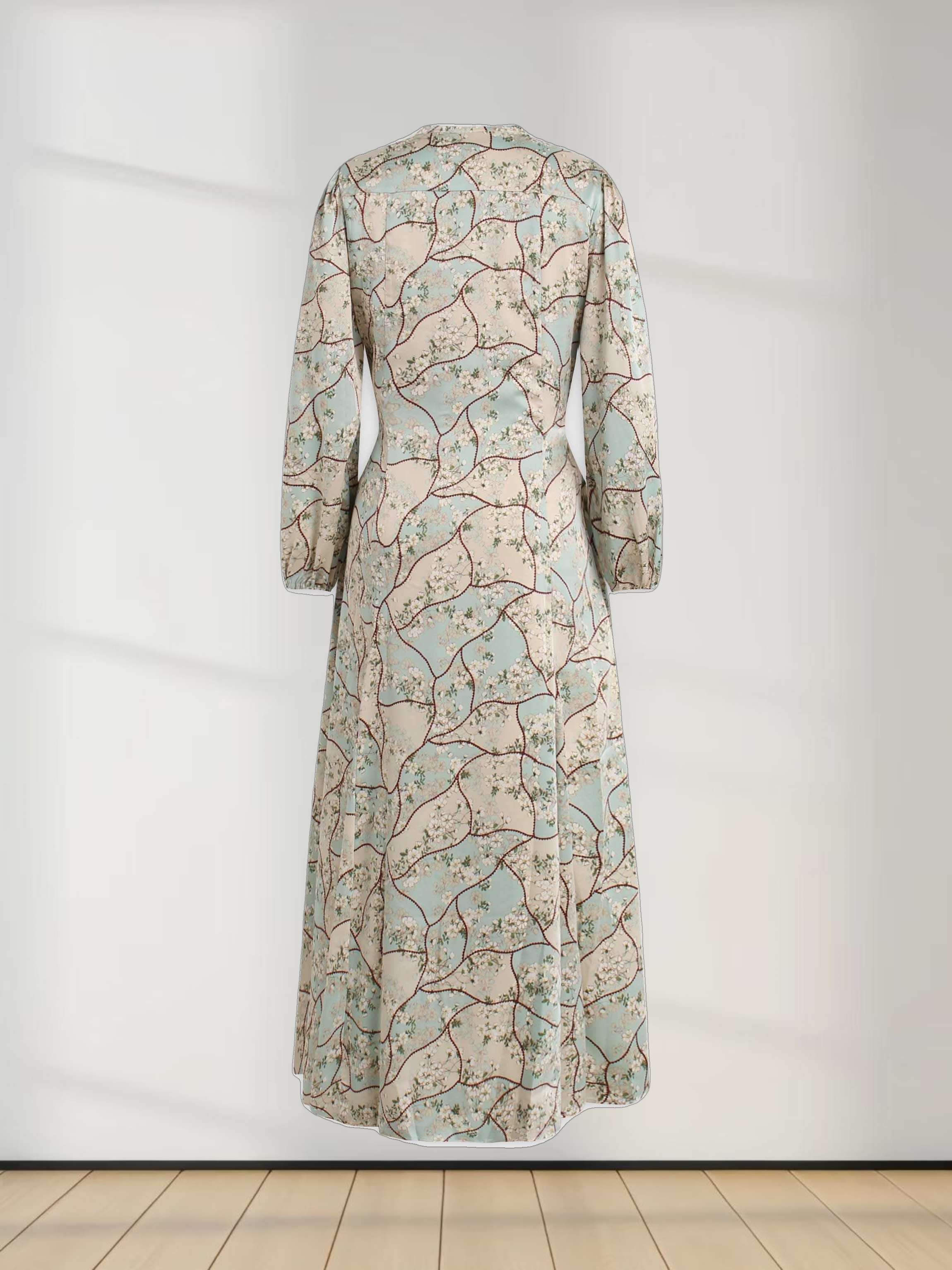 Button Down Flare Dress-Mint Floral Patchwork