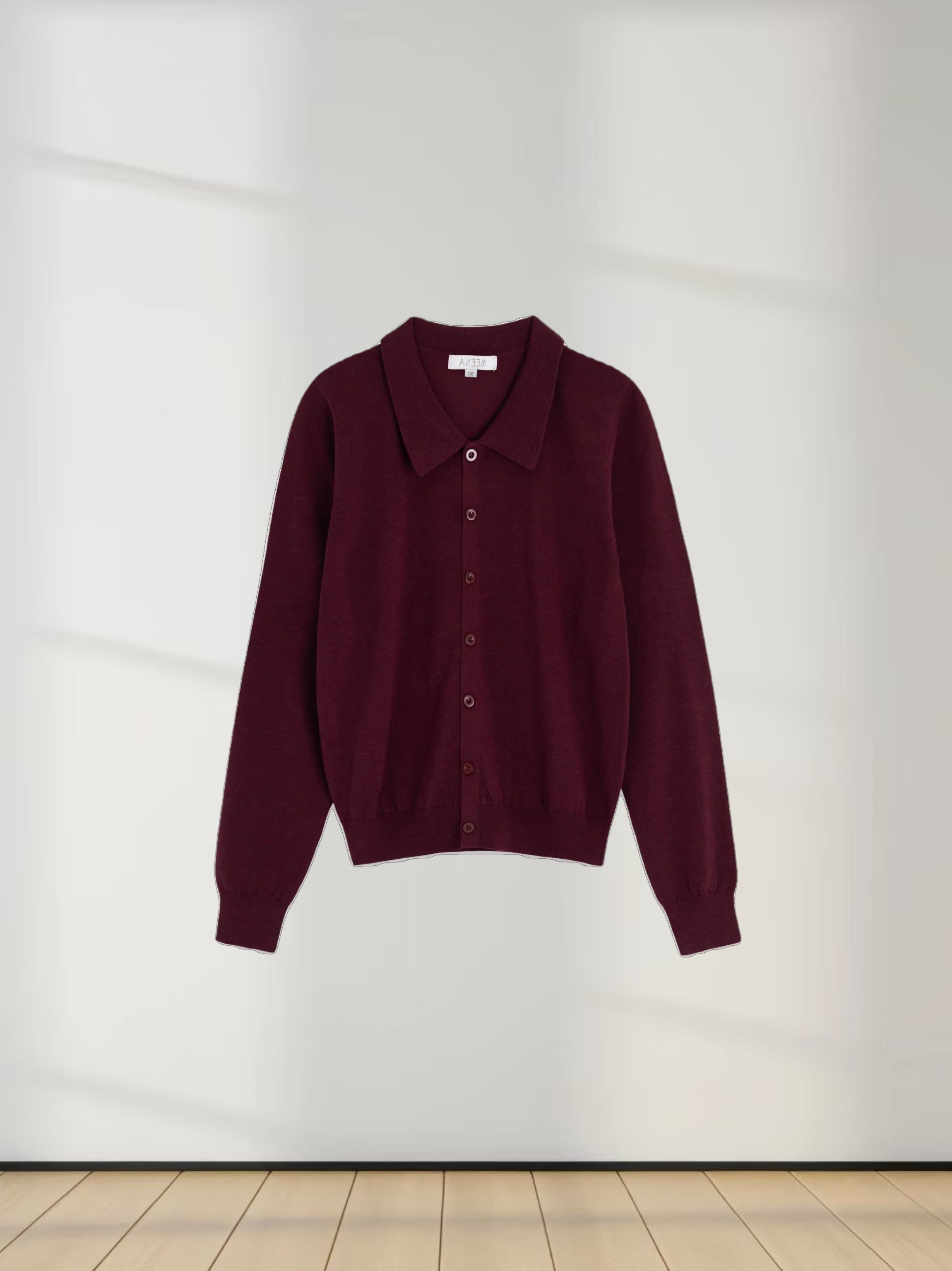 Wool Blend Collared Cardigan-Burgundy