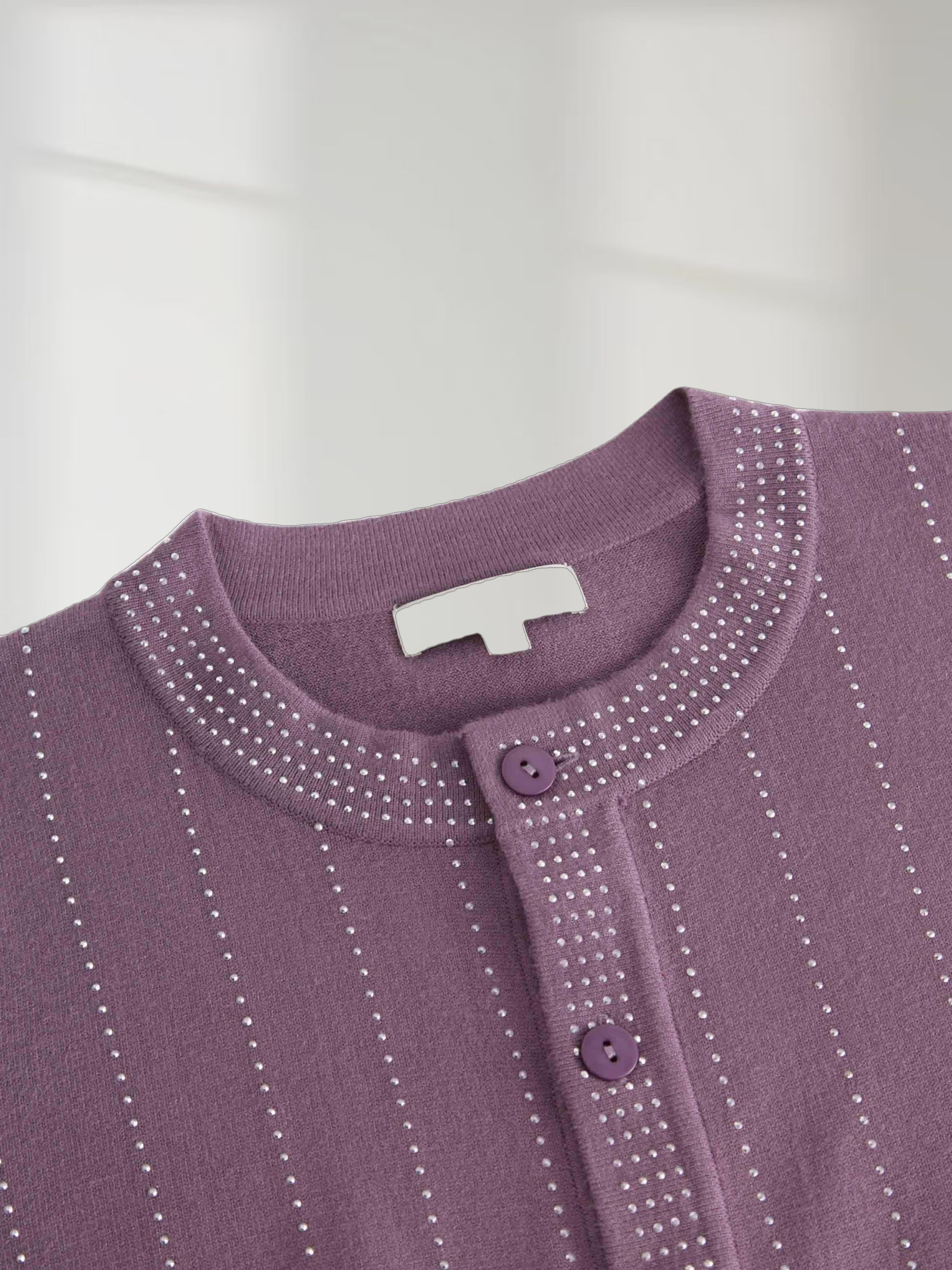 Crystal Pinstripe Crew Cardigan-Purple