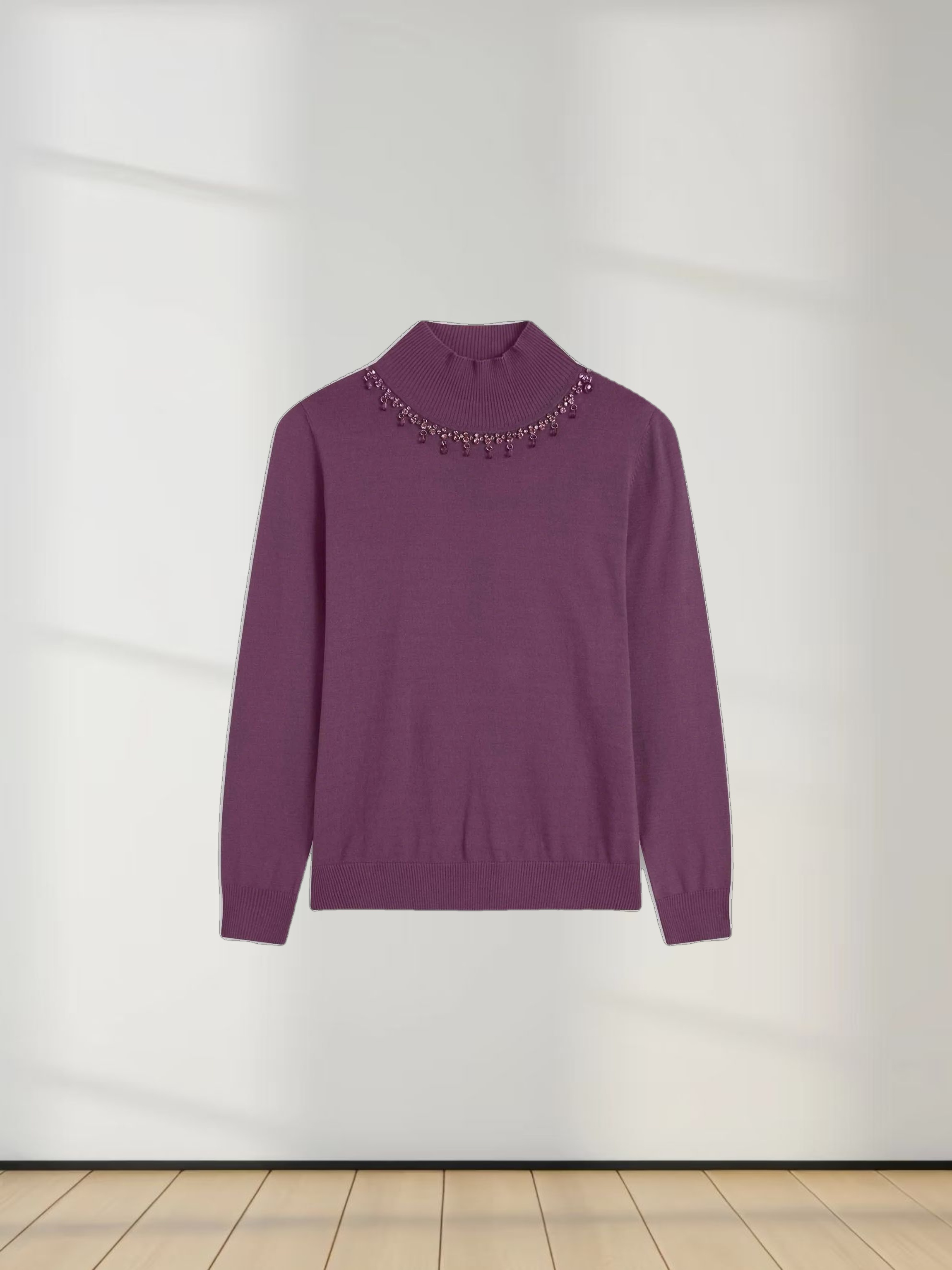 Beaded Turtleneck-Purple
