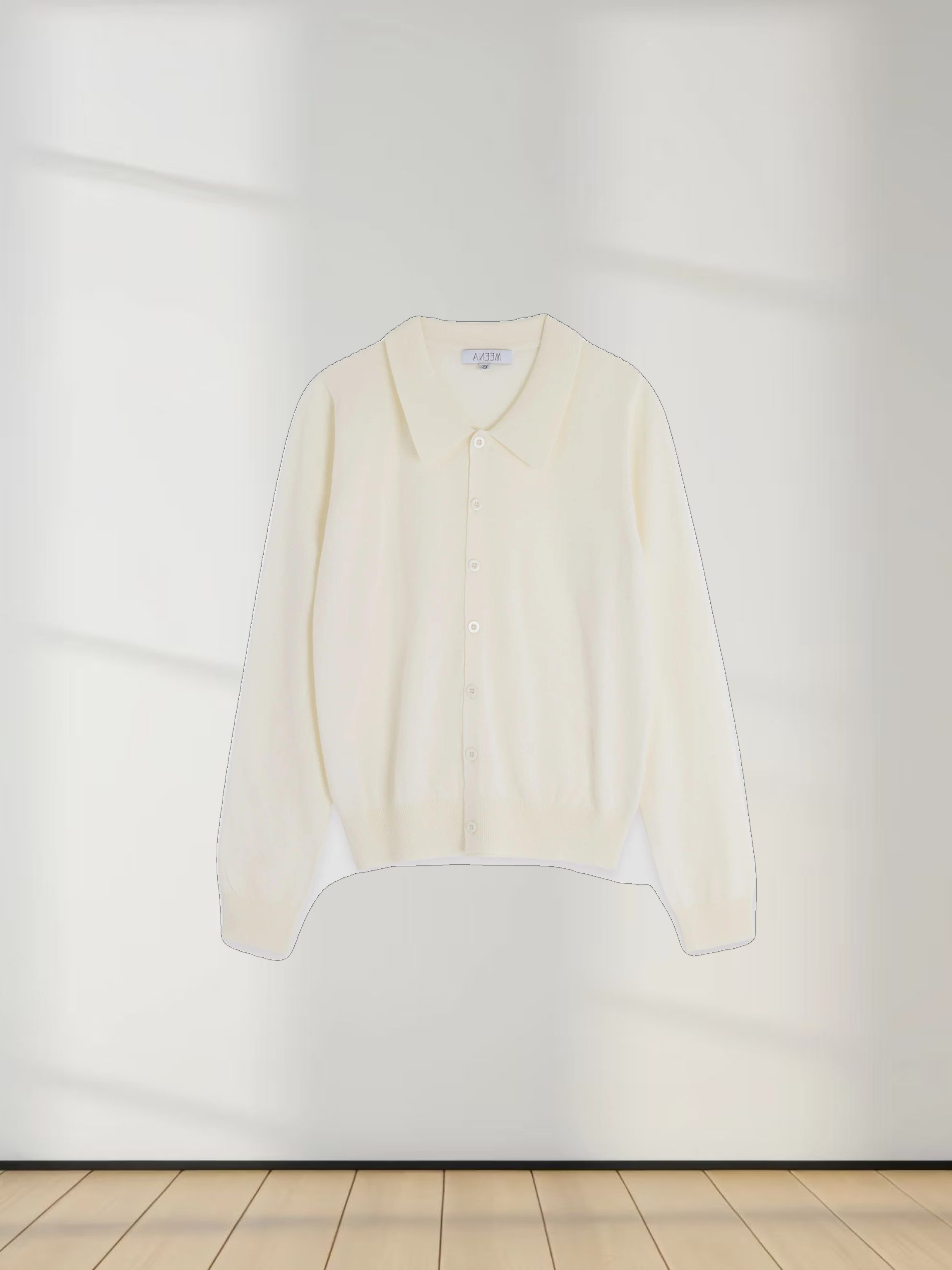 Wool Blend Collared Cardigan-Ivory