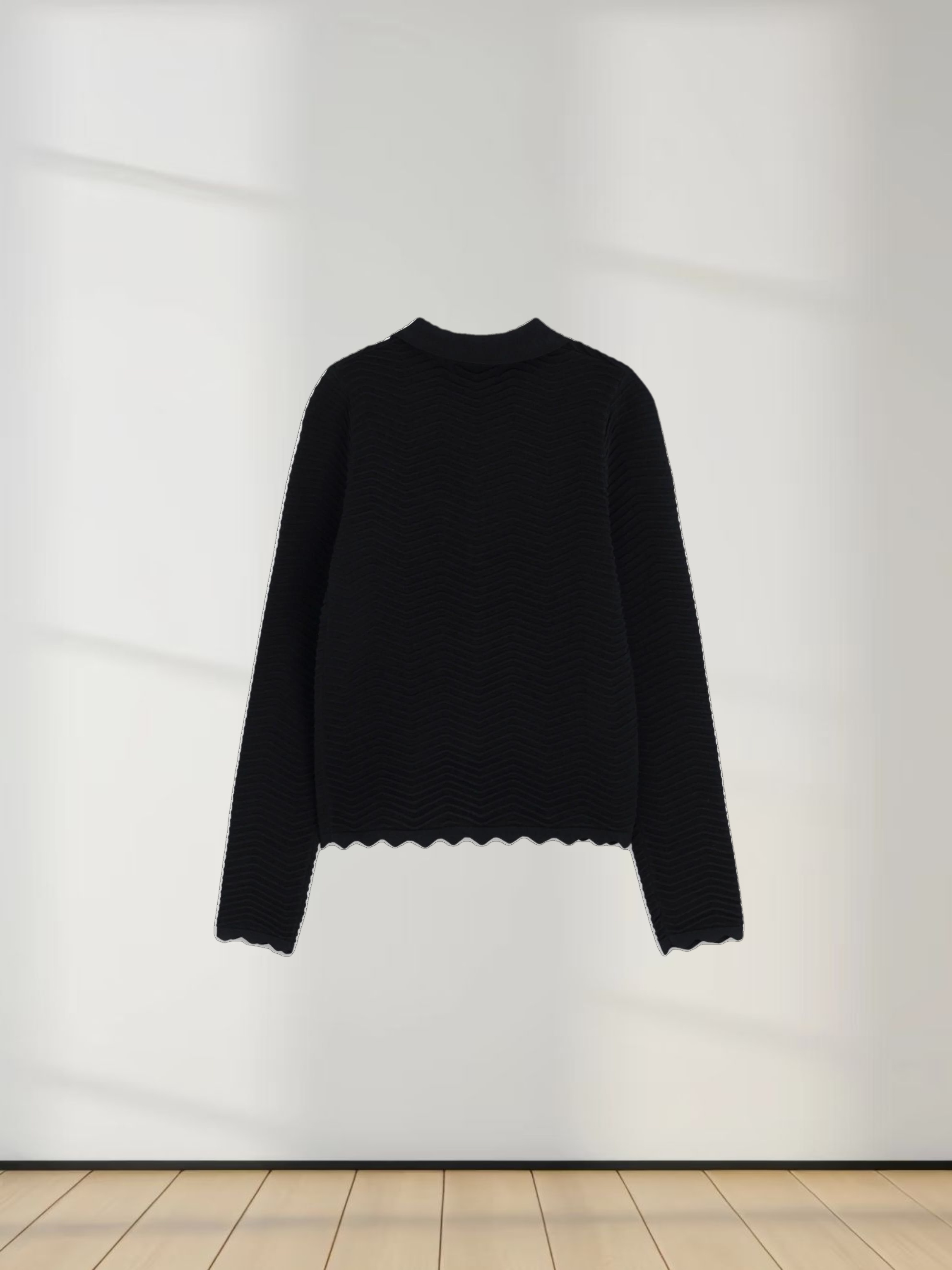 Wave Knit Cardigan-Black