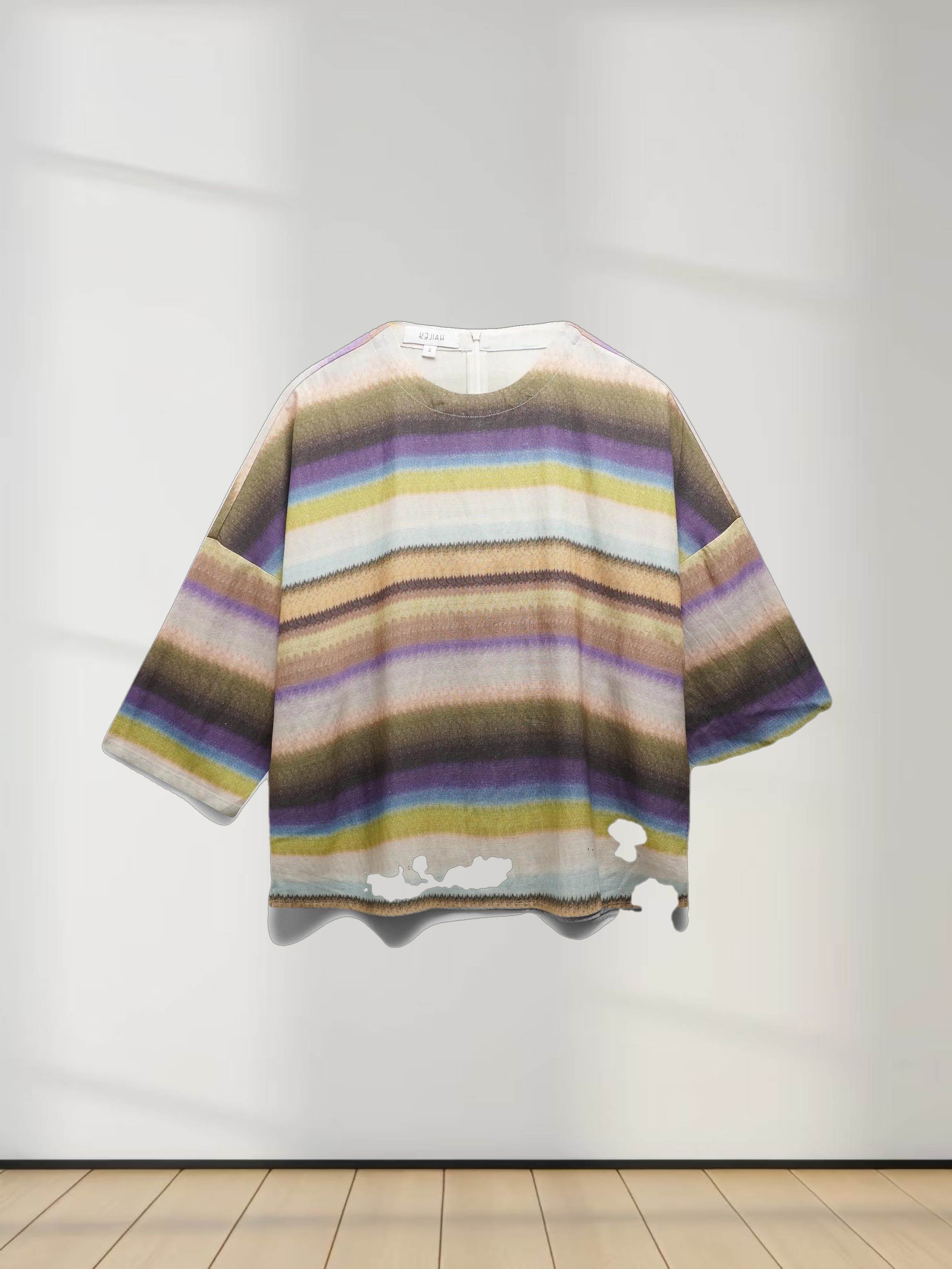 Linen Blend Crop Swing Top-Ombre Stripe