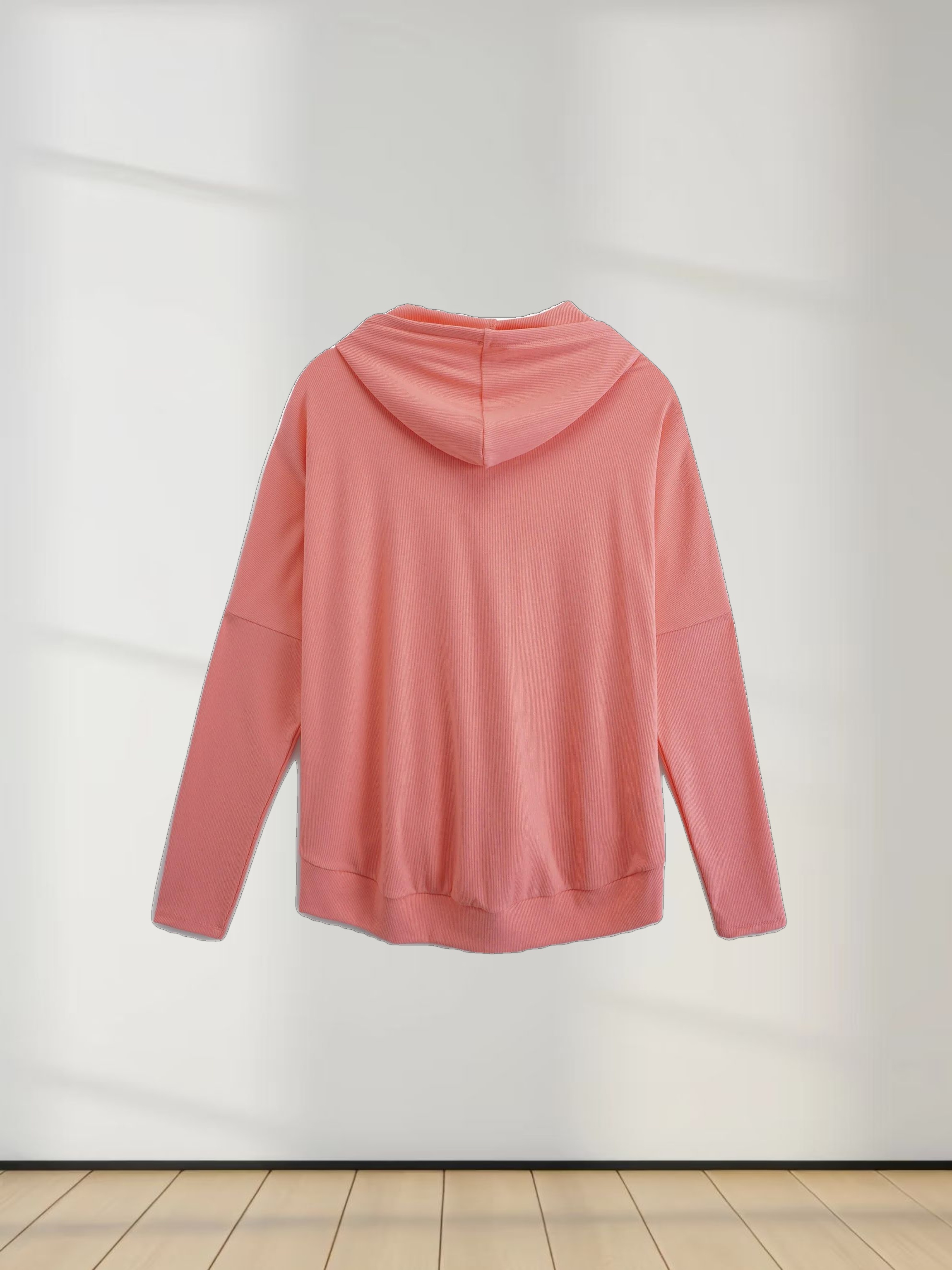 Ribbed Half Zip Hoodie Tee-Coral Pink