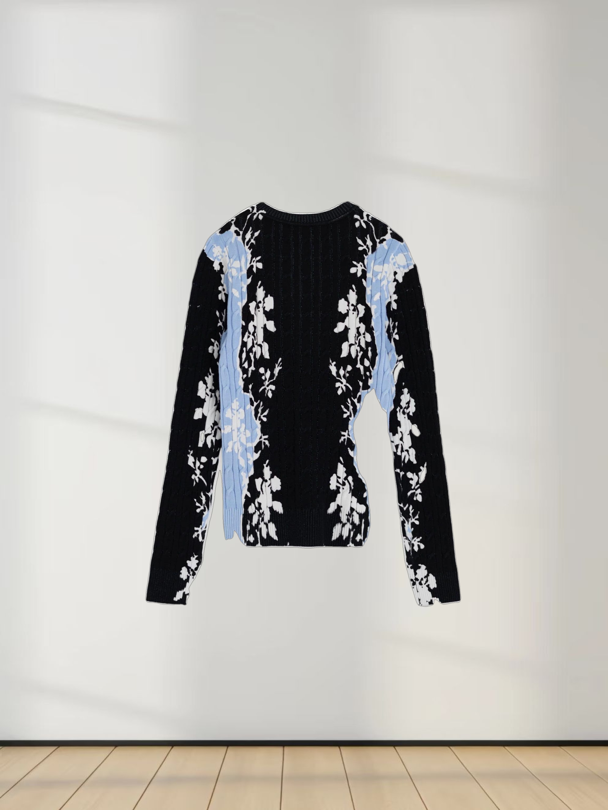 Printed Cable Sweater-Floral Border