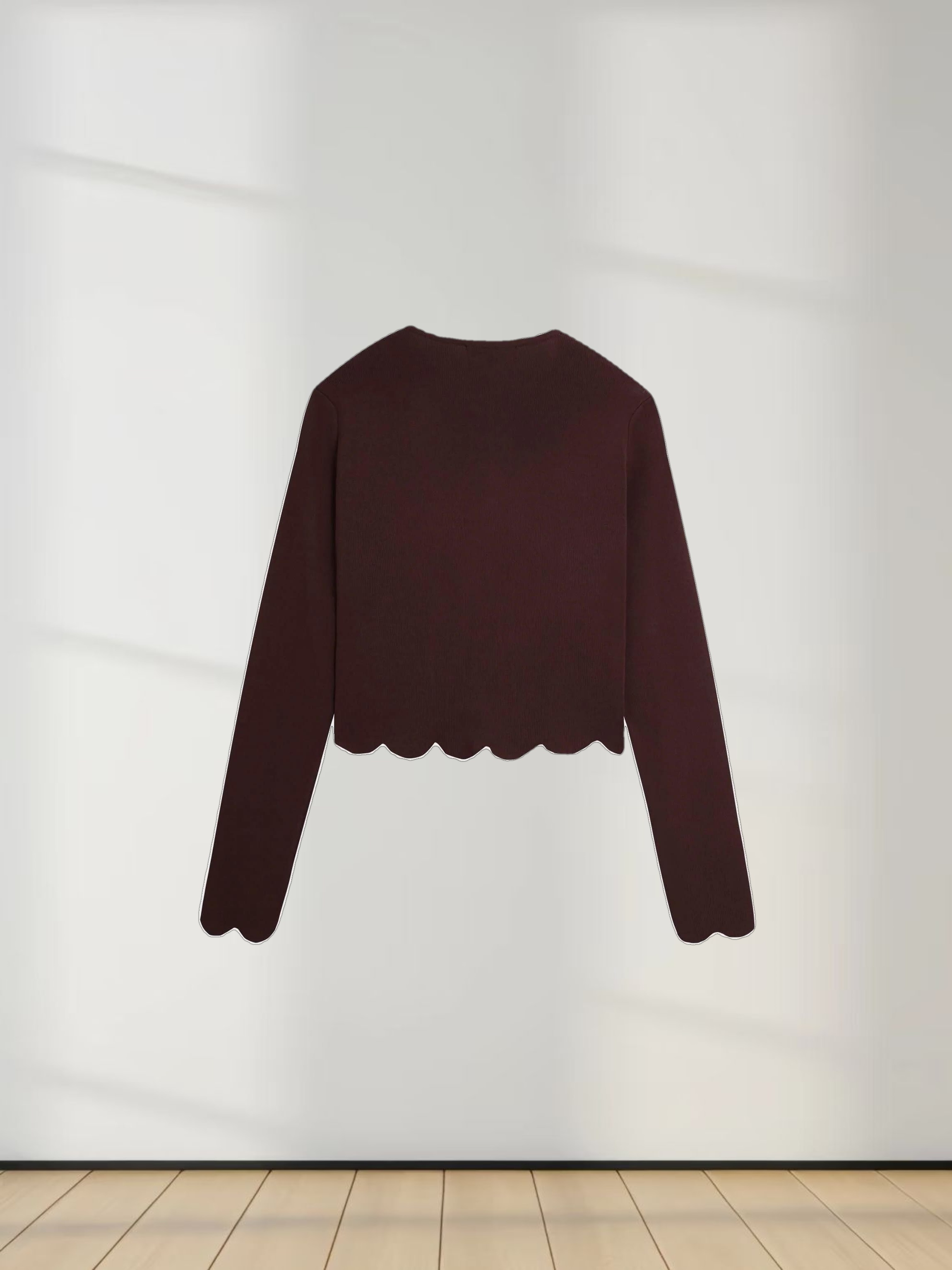 Scallop Edge Crew Cardigan SHORT-Brown