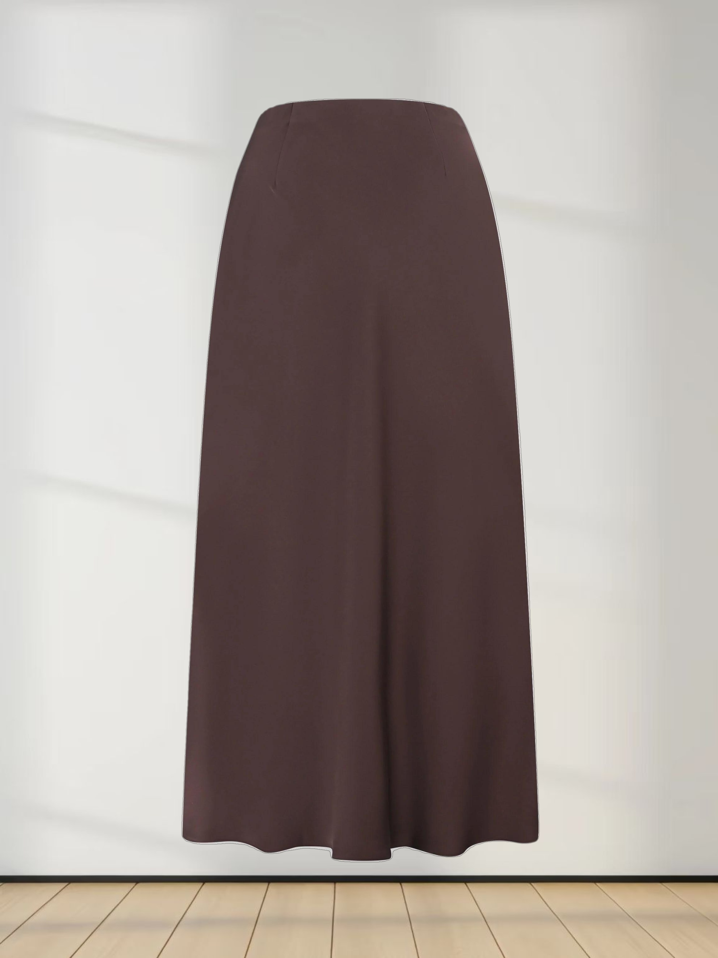 Solid Satin Slip Skirt-Chocolate Brown
