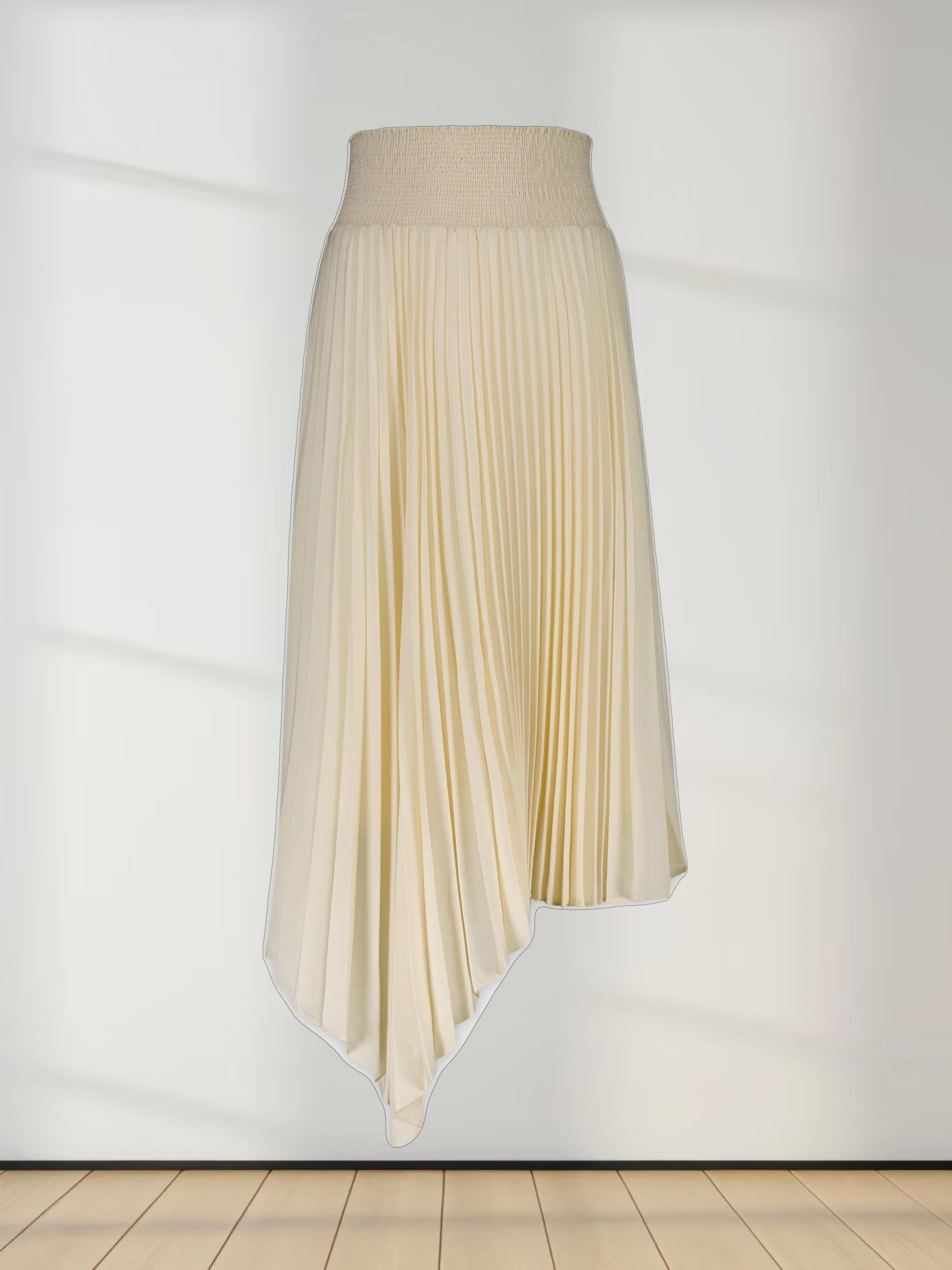 SHIRRED WAIST PLEATED SKIRT (SHORT)-CREAM