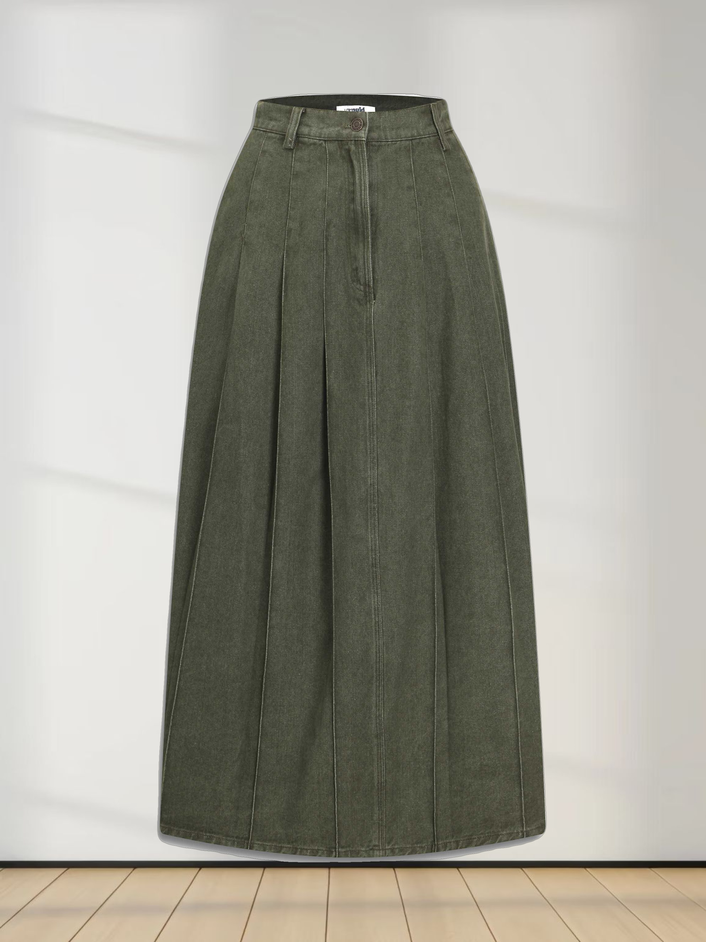 Stitched Pleated Skirt-Olive Green