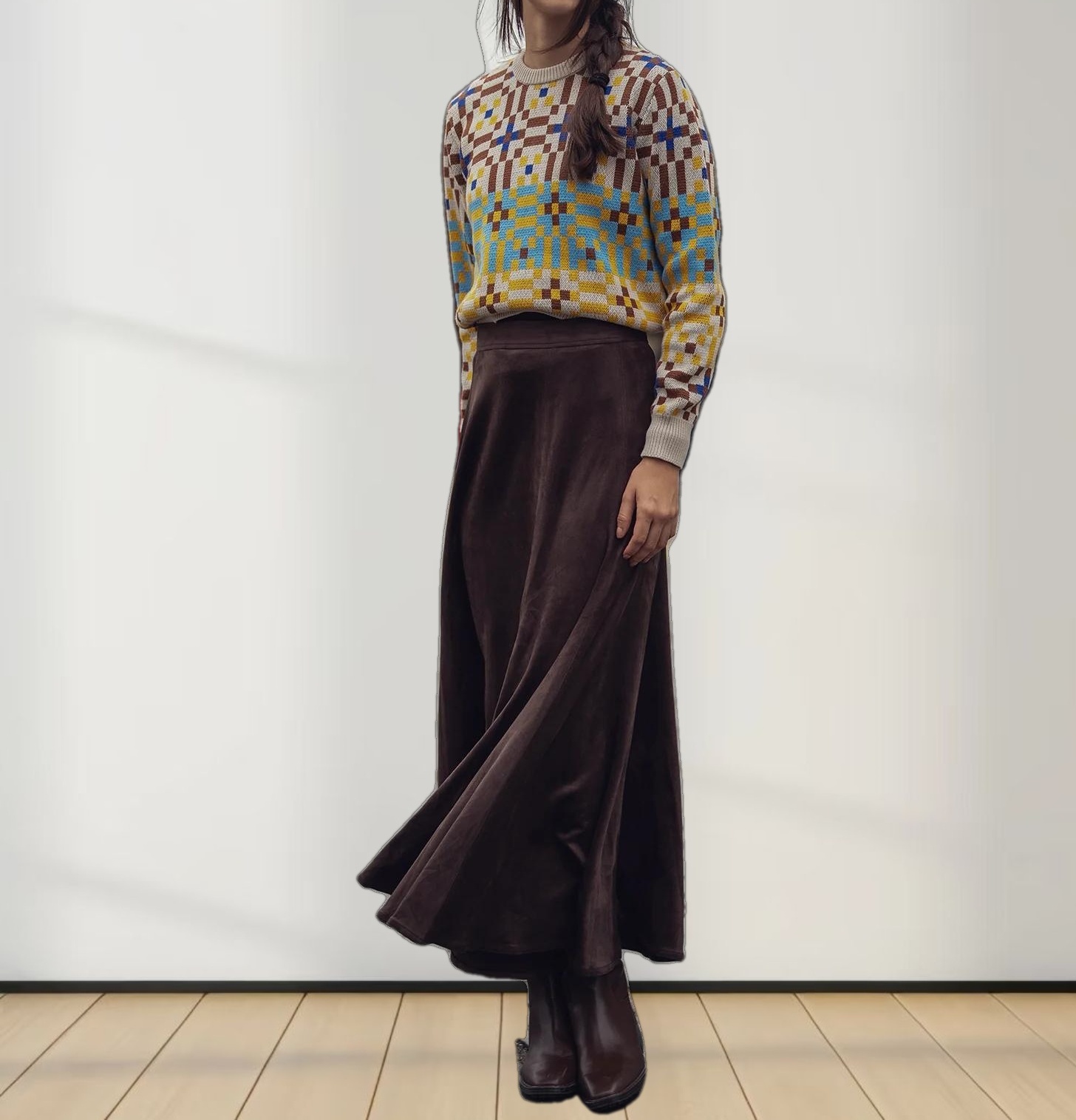 Geometric Design Sweater-Brown