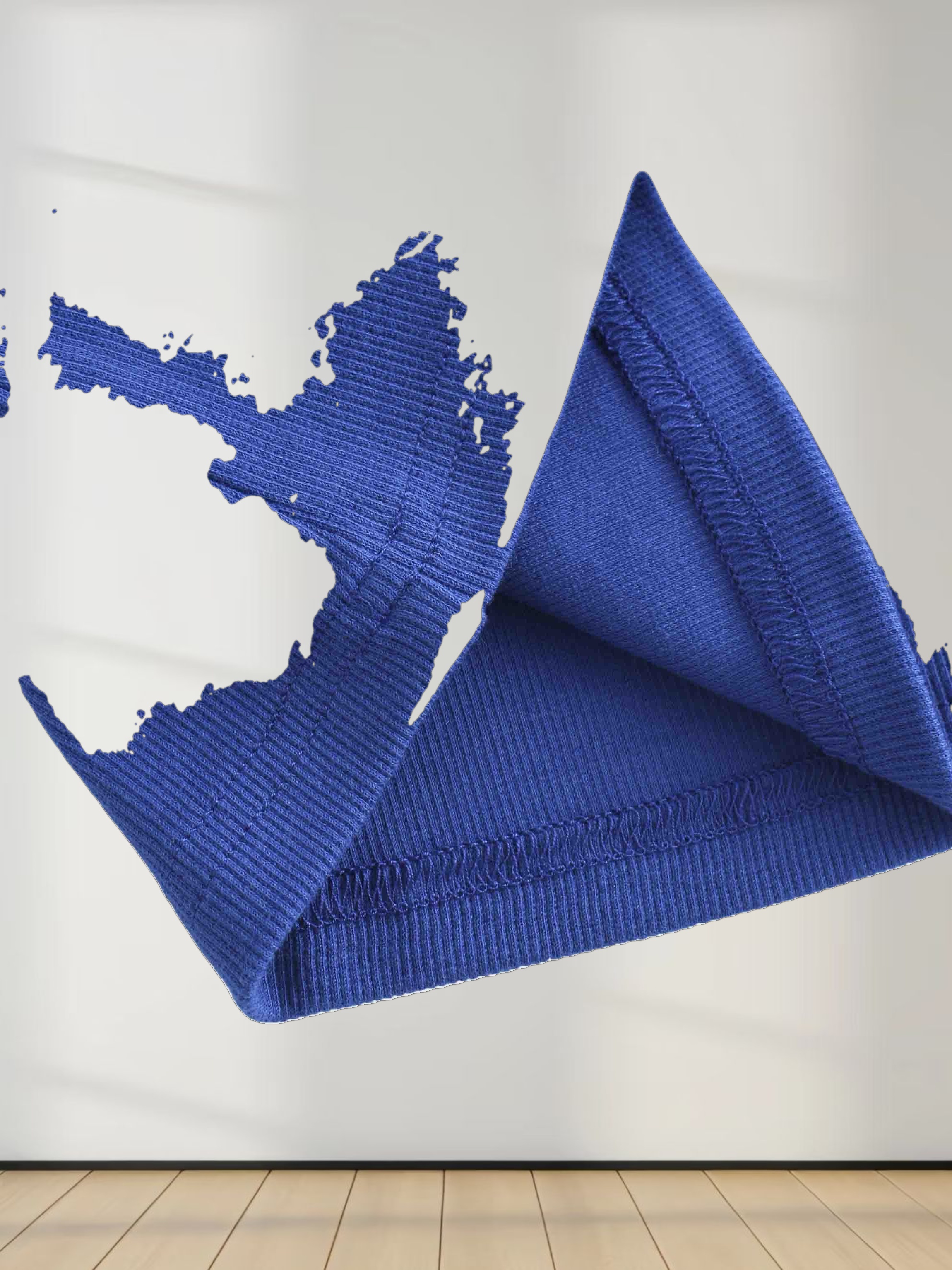 Ribbed Crew Neck Puff Sleeve Top-Royal Blue