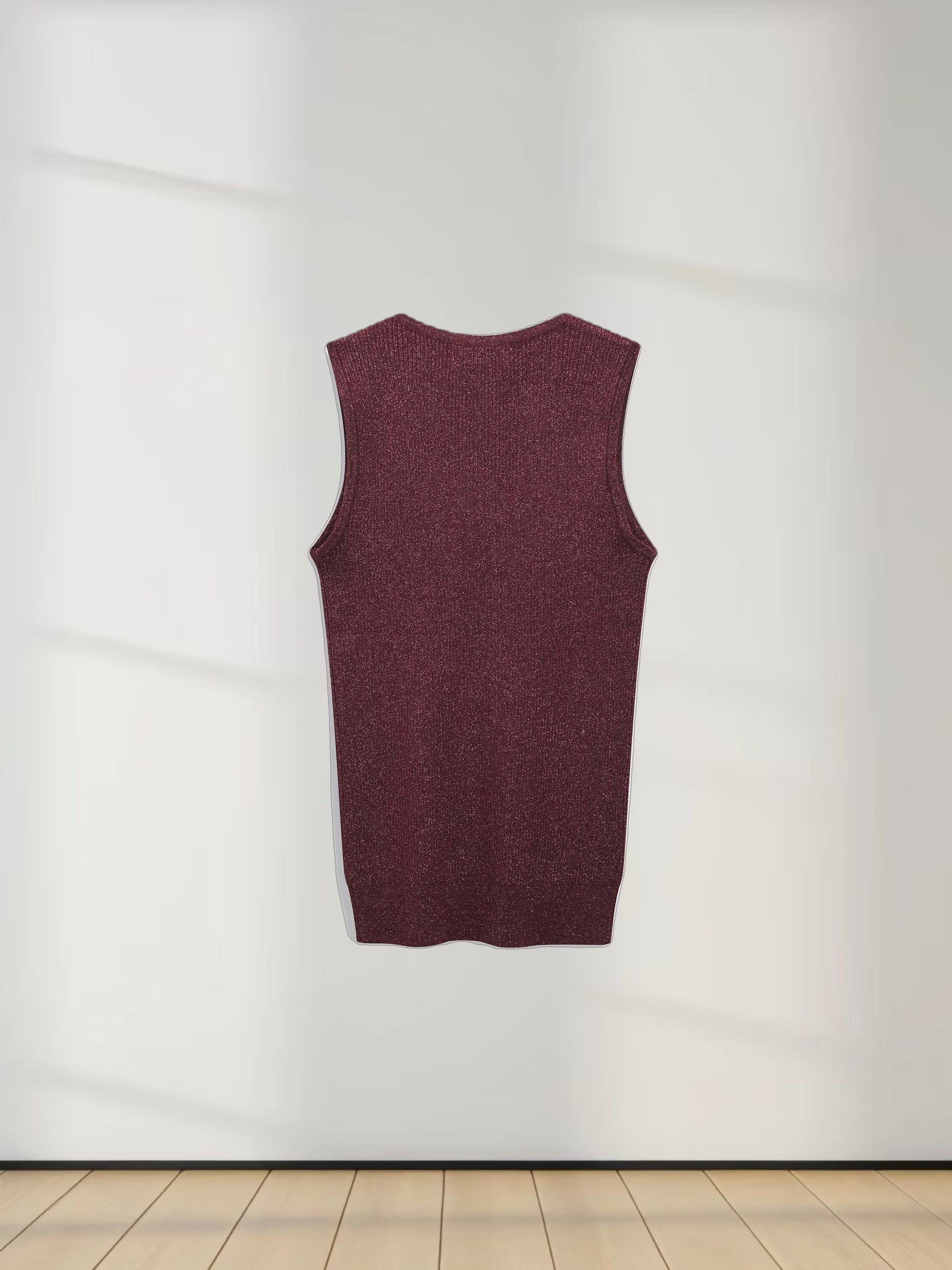 Lurex Sleeveless Sweater-Heathered Burgundy