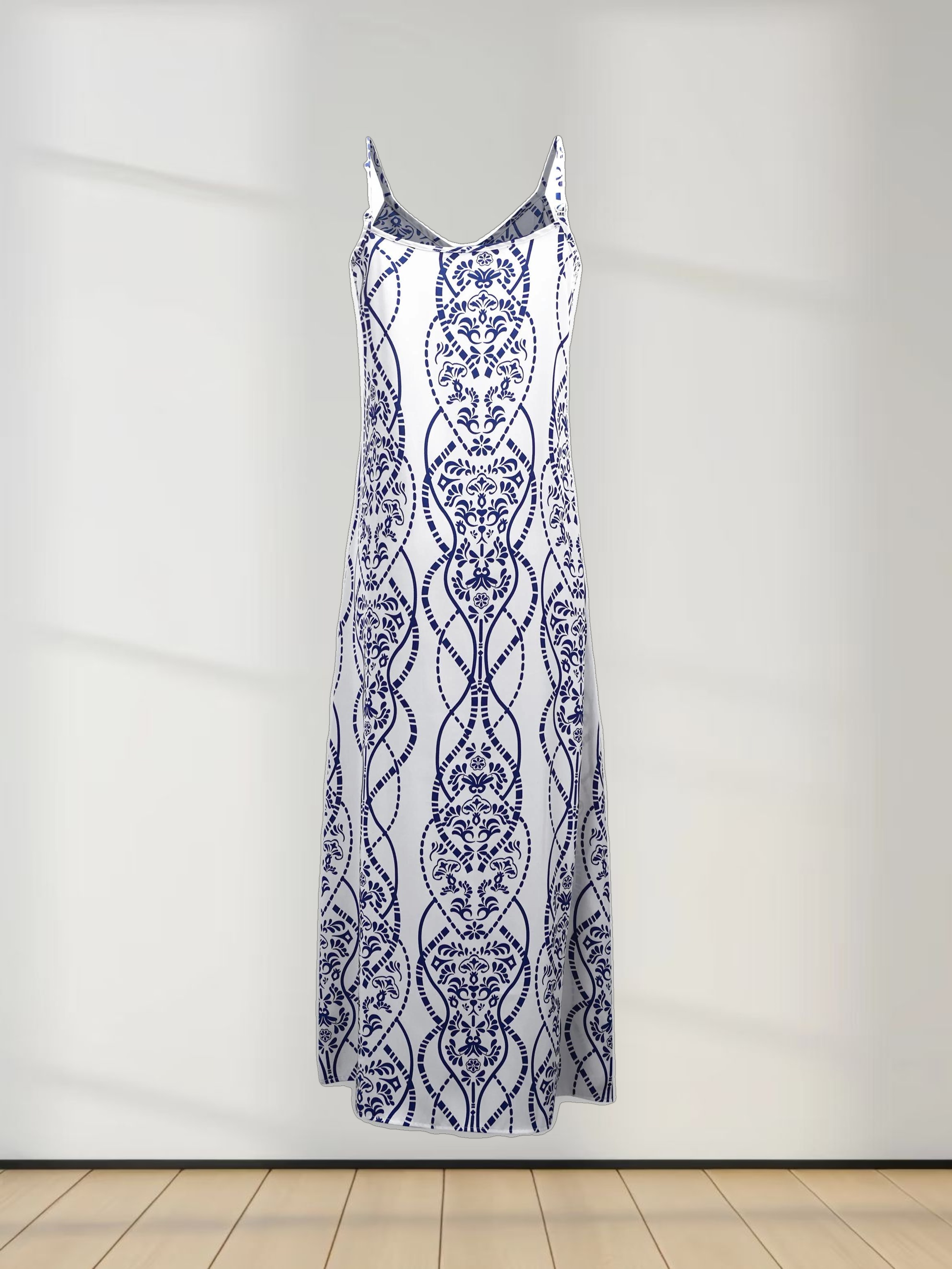 A-Line V Neck Slip Dress-Medallion Floral