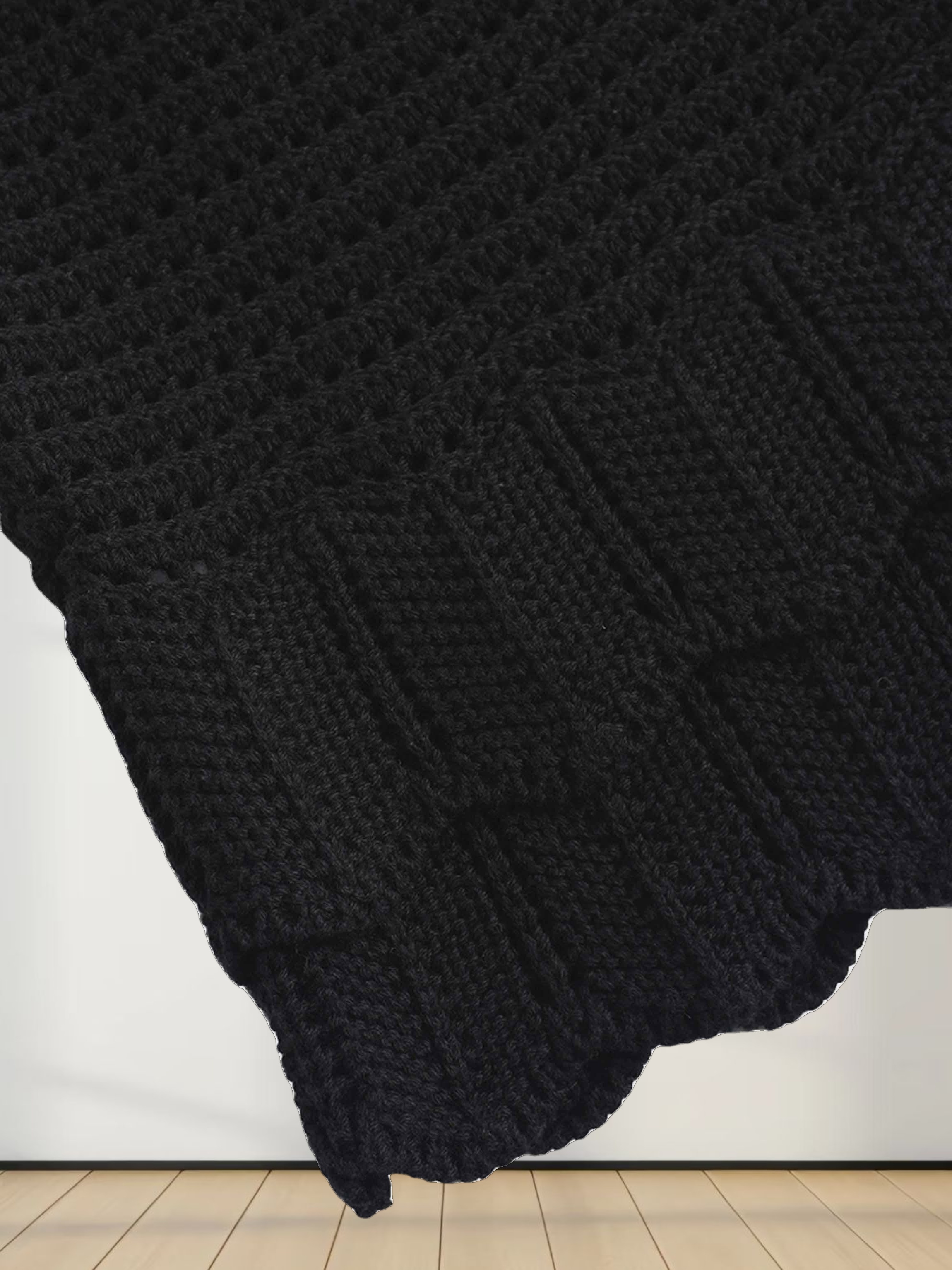 Crochet Ruffle Cardigan-Black