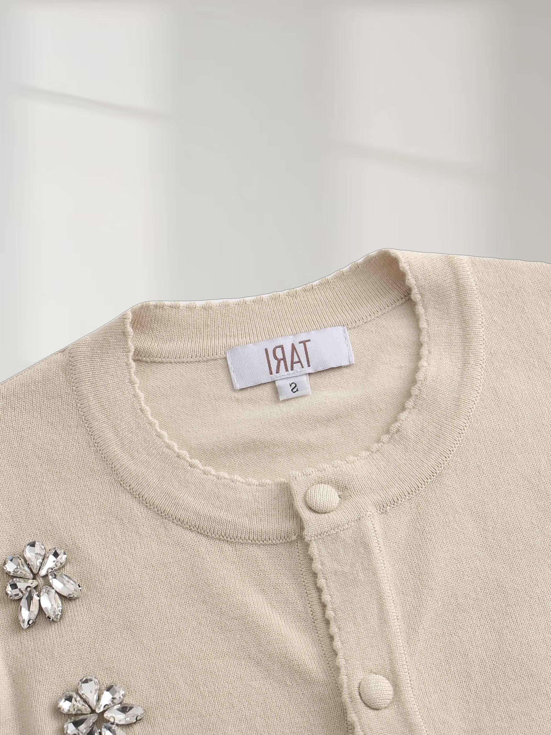 Embellished Cluster Crop Cardigan-Vanilla