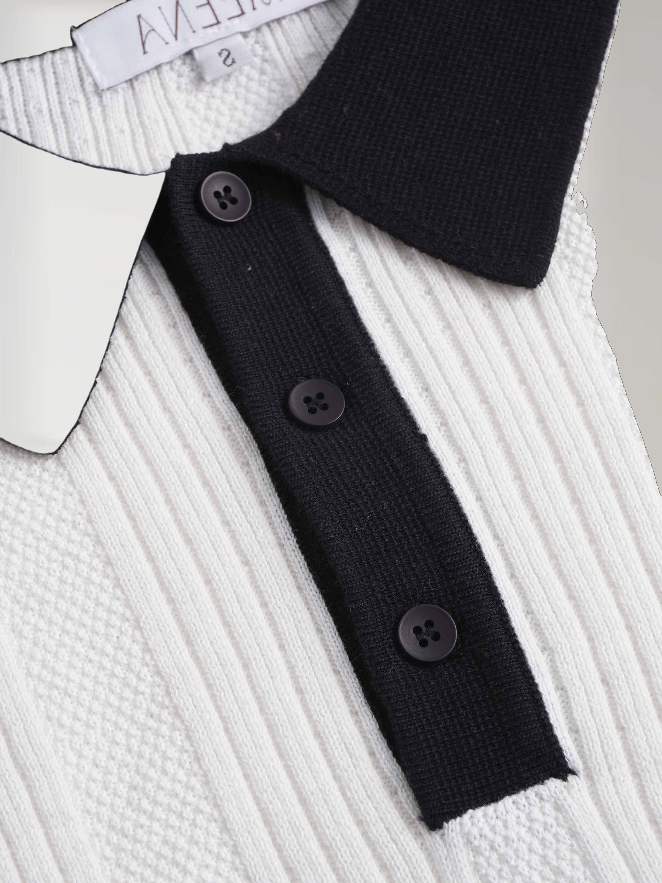 Knit Detail Collar Sweater-White/Black