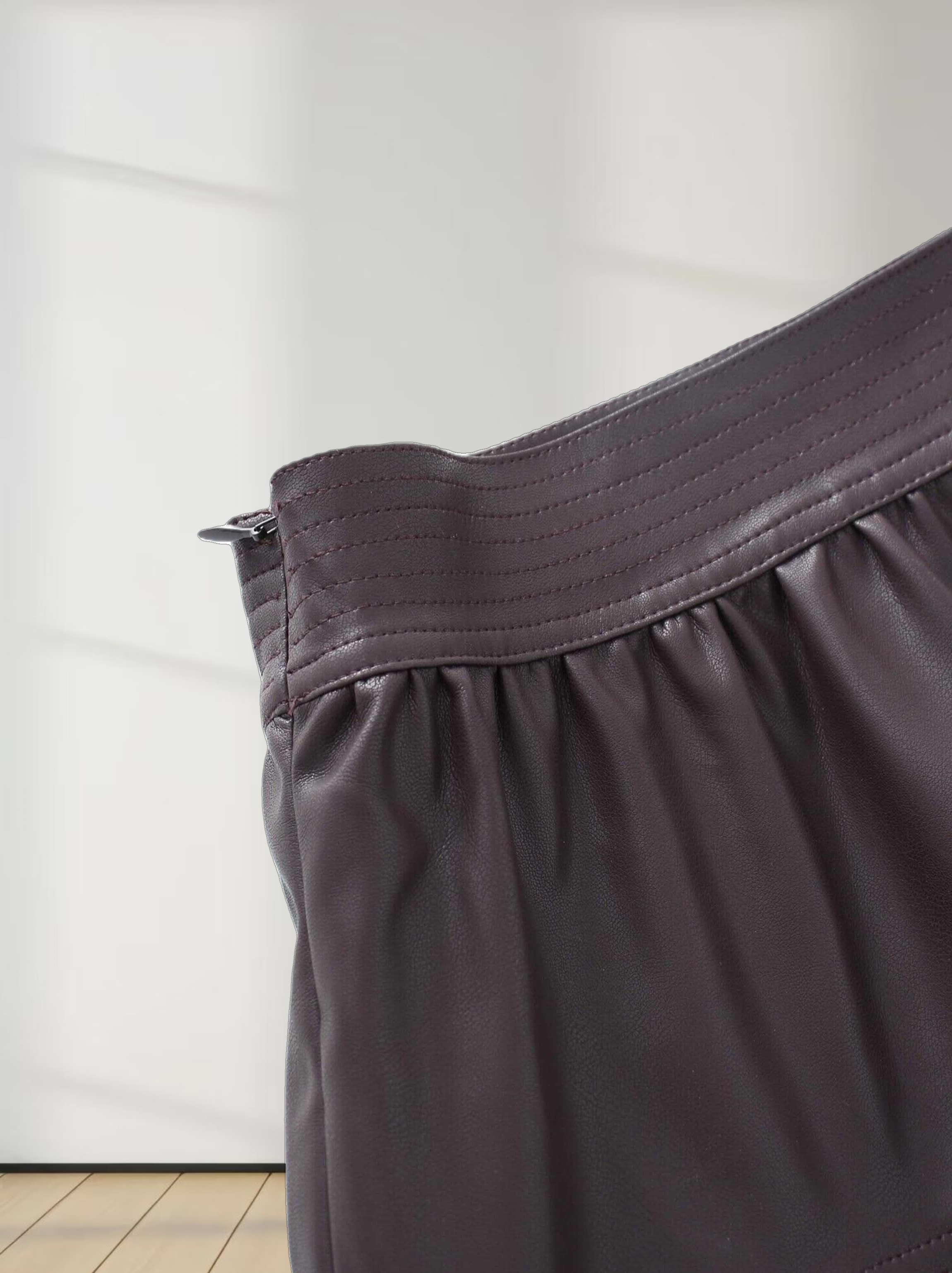 Drop Waist Leather Skirt-Plum