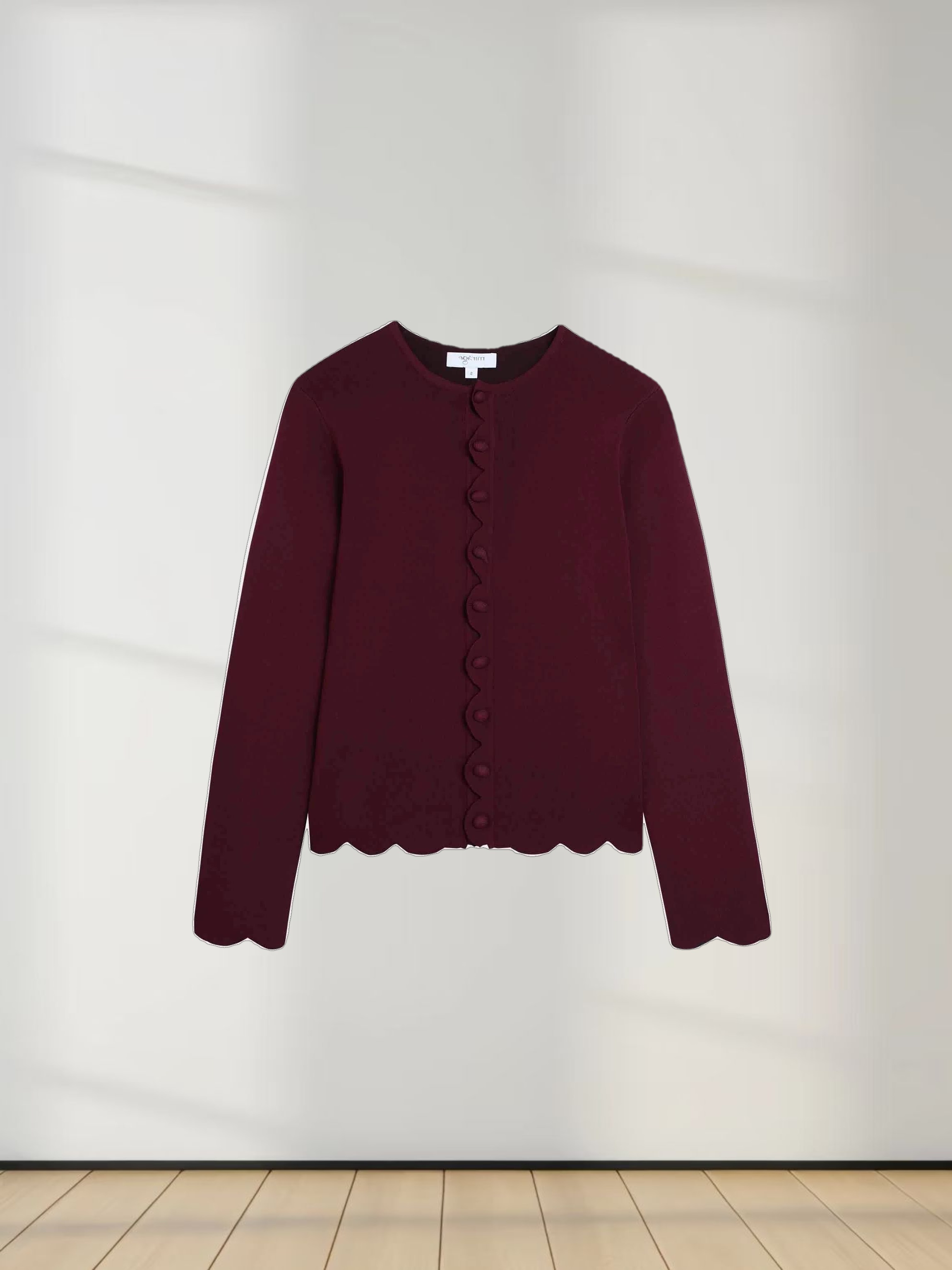 Scallop Edge Crew Cardigan-Wine