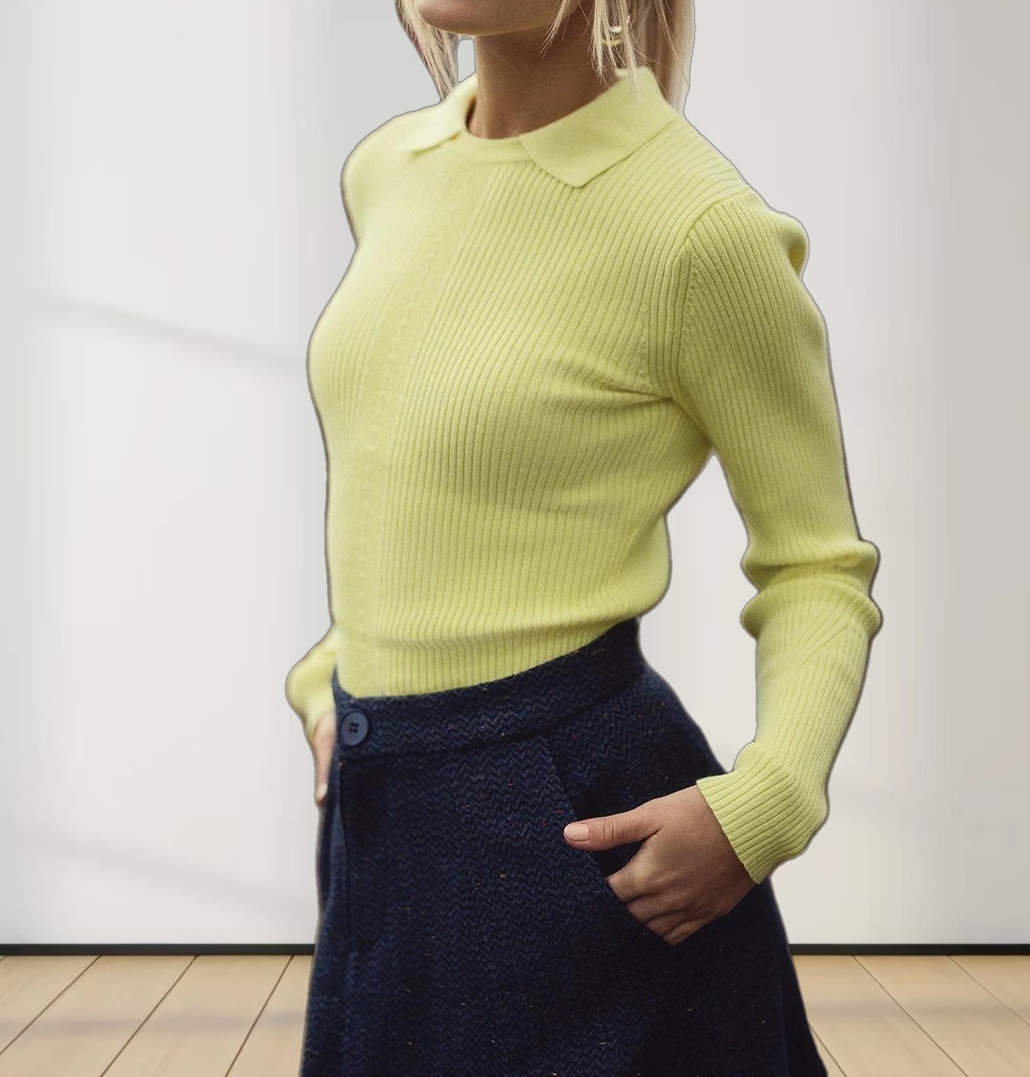 Center Design Sweater-Yellow