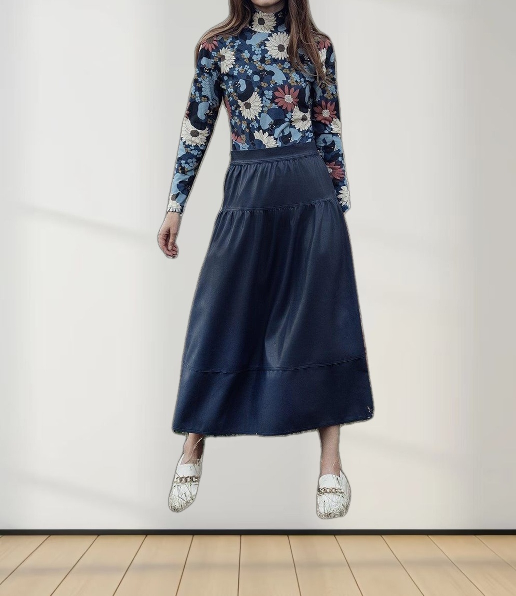 Drop Waist Leather Skirt-Navy