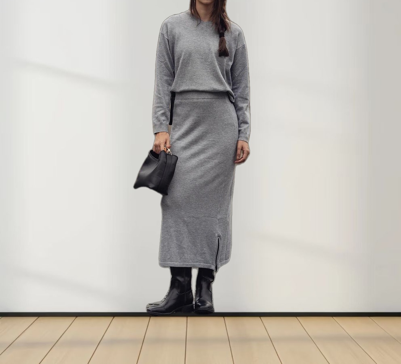 Side Zipper Sweater-Grey