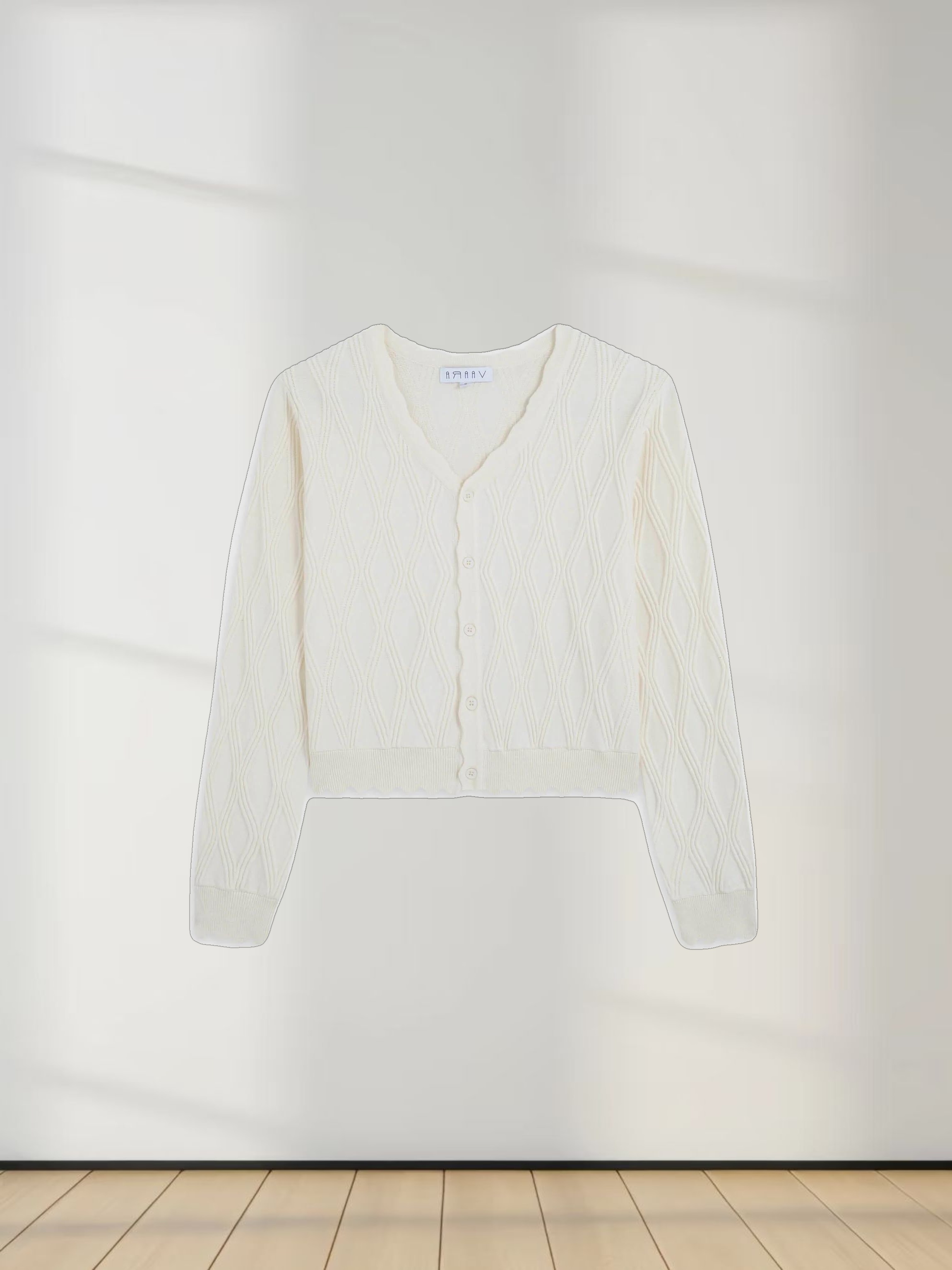 Scalloped Edge Cardigan-Ivory