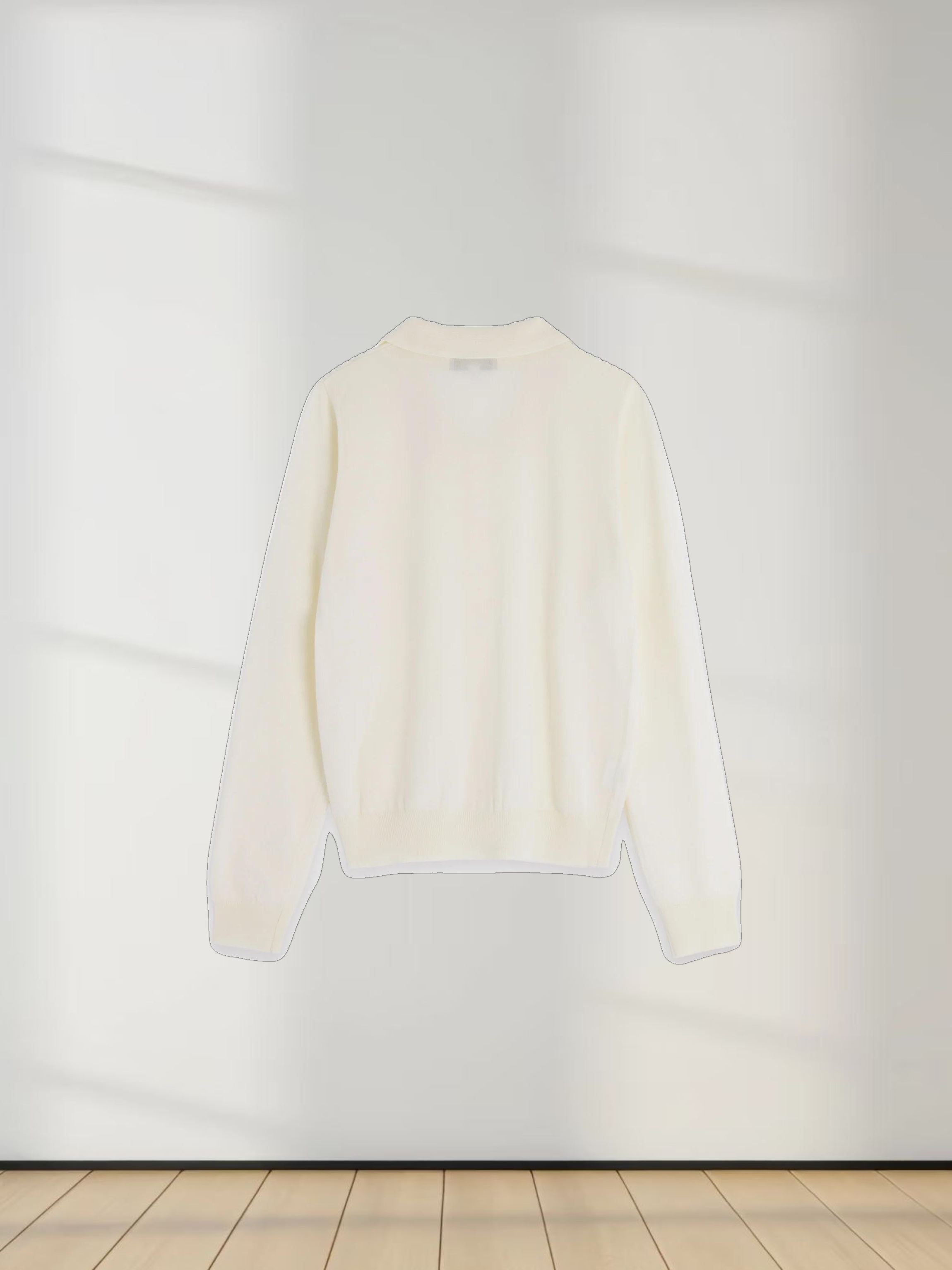 Wool Blend Collared Cardigan-Ivory