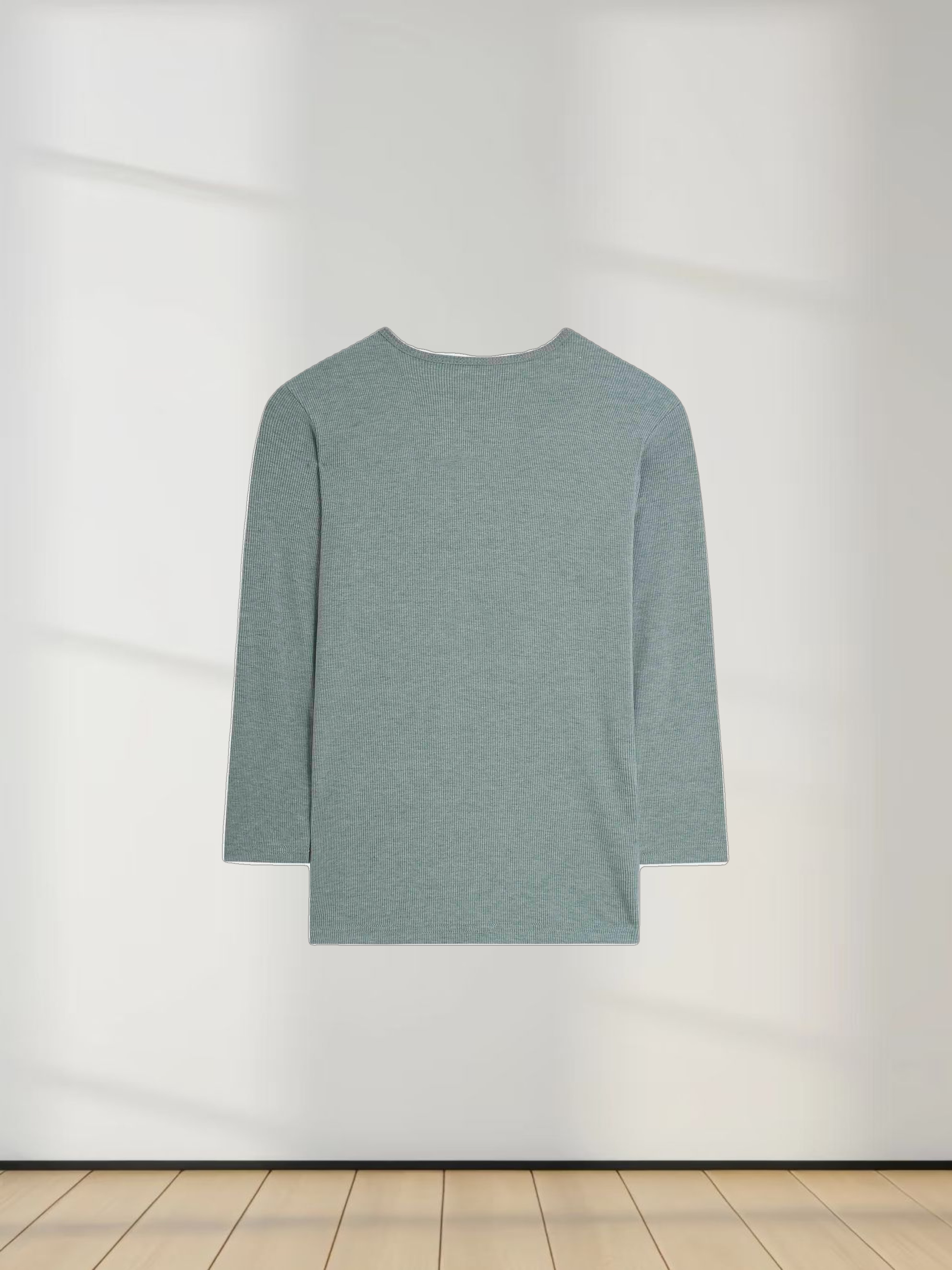 RIBBED HIGH V 3Q-HEATHERED GREEN