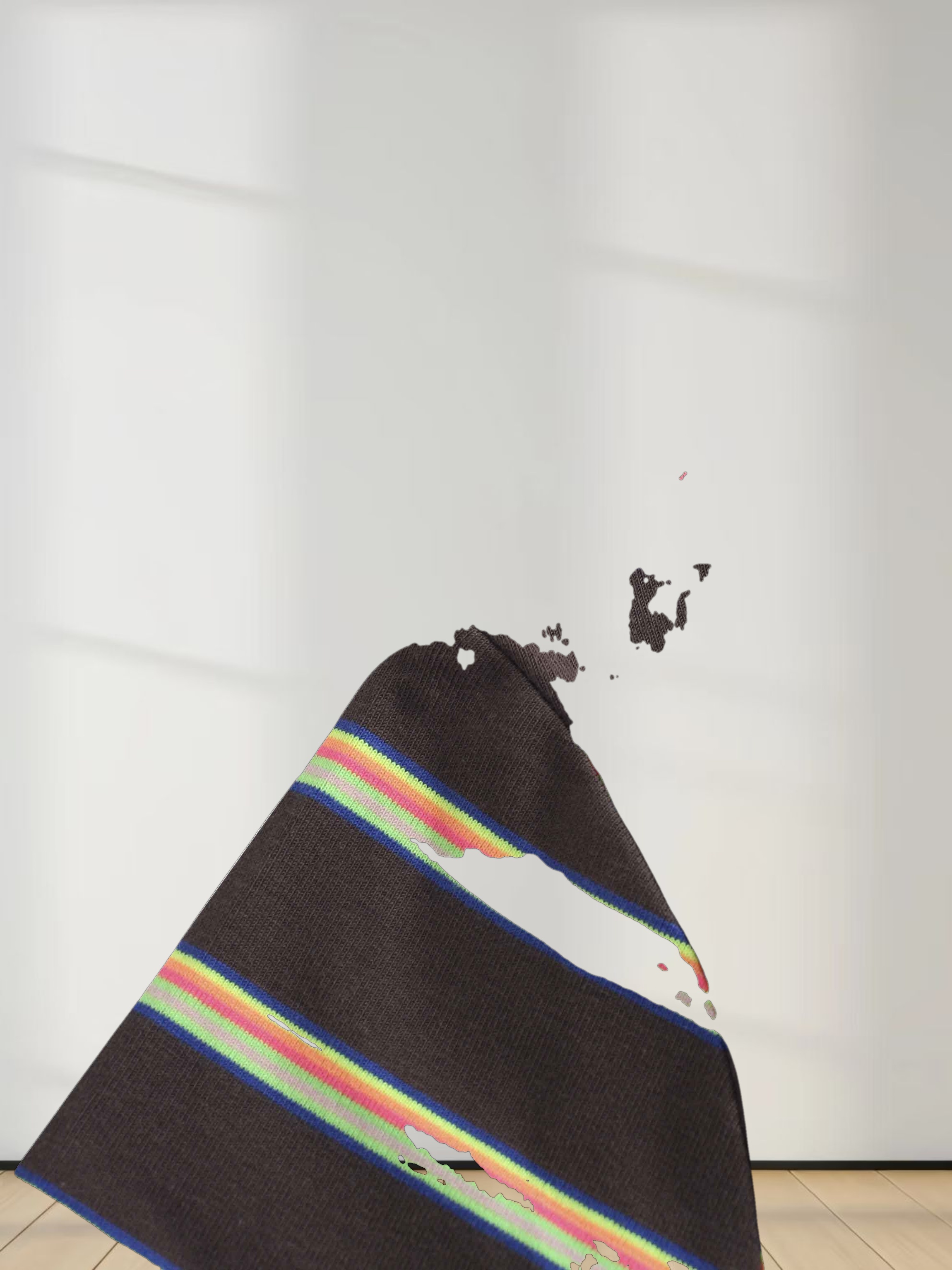 Flat Striped Crew Tee 3Q-Charcoal Grey/Neon Stripe