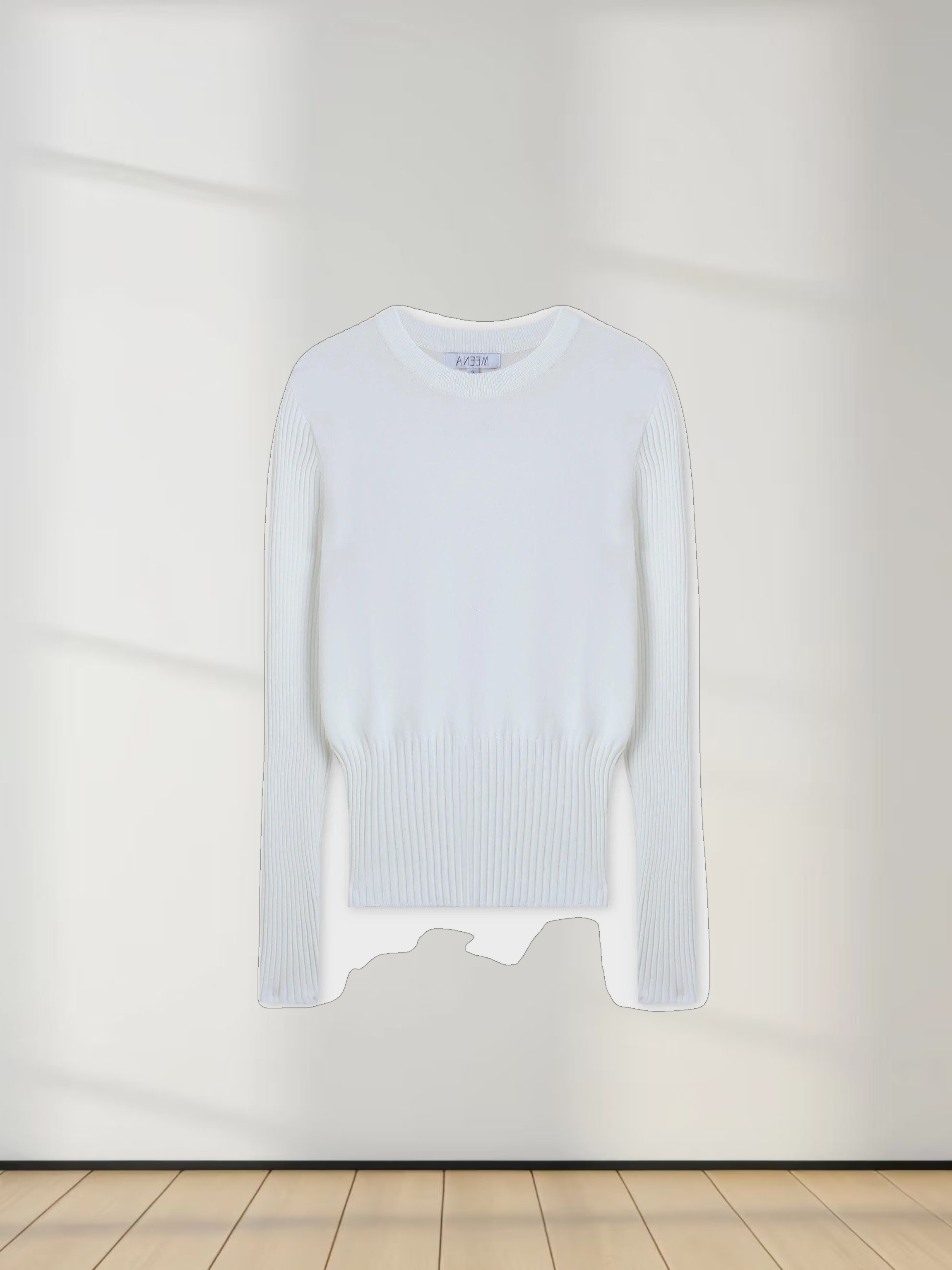 RIBBED WAISTED SWEATER-WHITE